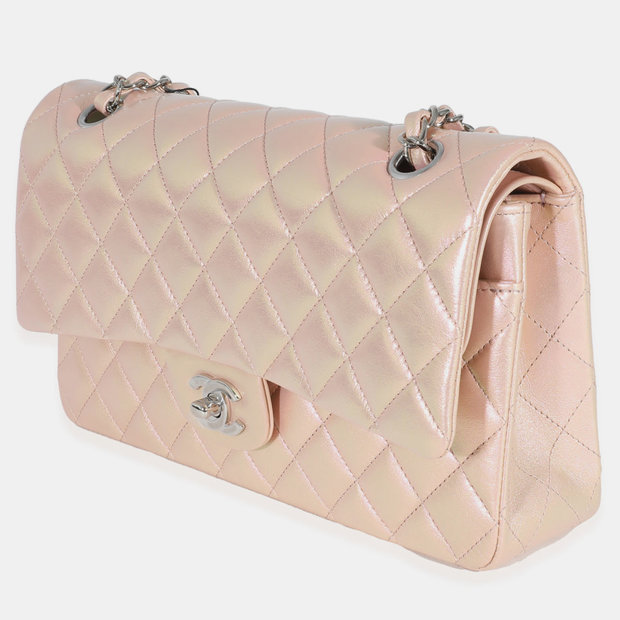 

Chanel Pink Leather Iridescent Classic Medium Double Flap Bag