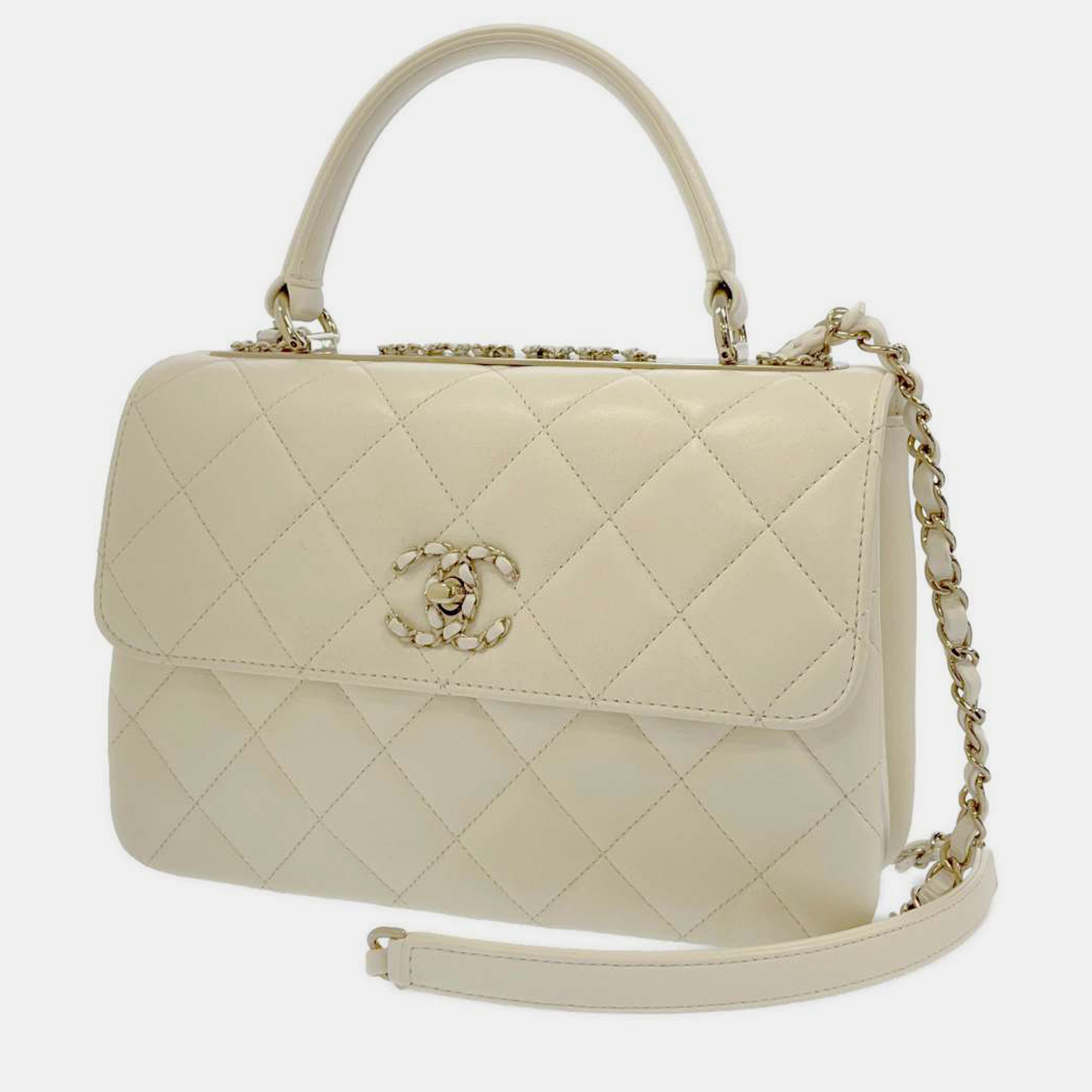 Pre-owned Chanel White Leather Small Trendy Cc Shoulder Bag