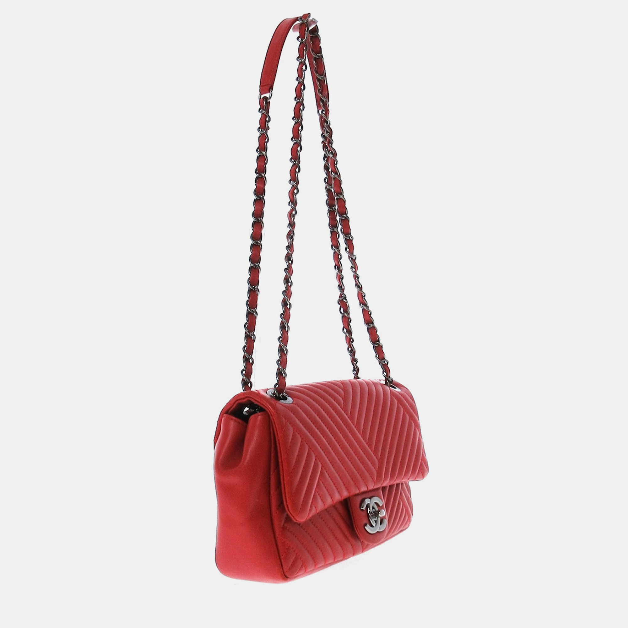 

Chanel Red Leather Chevron Shoulder Bag