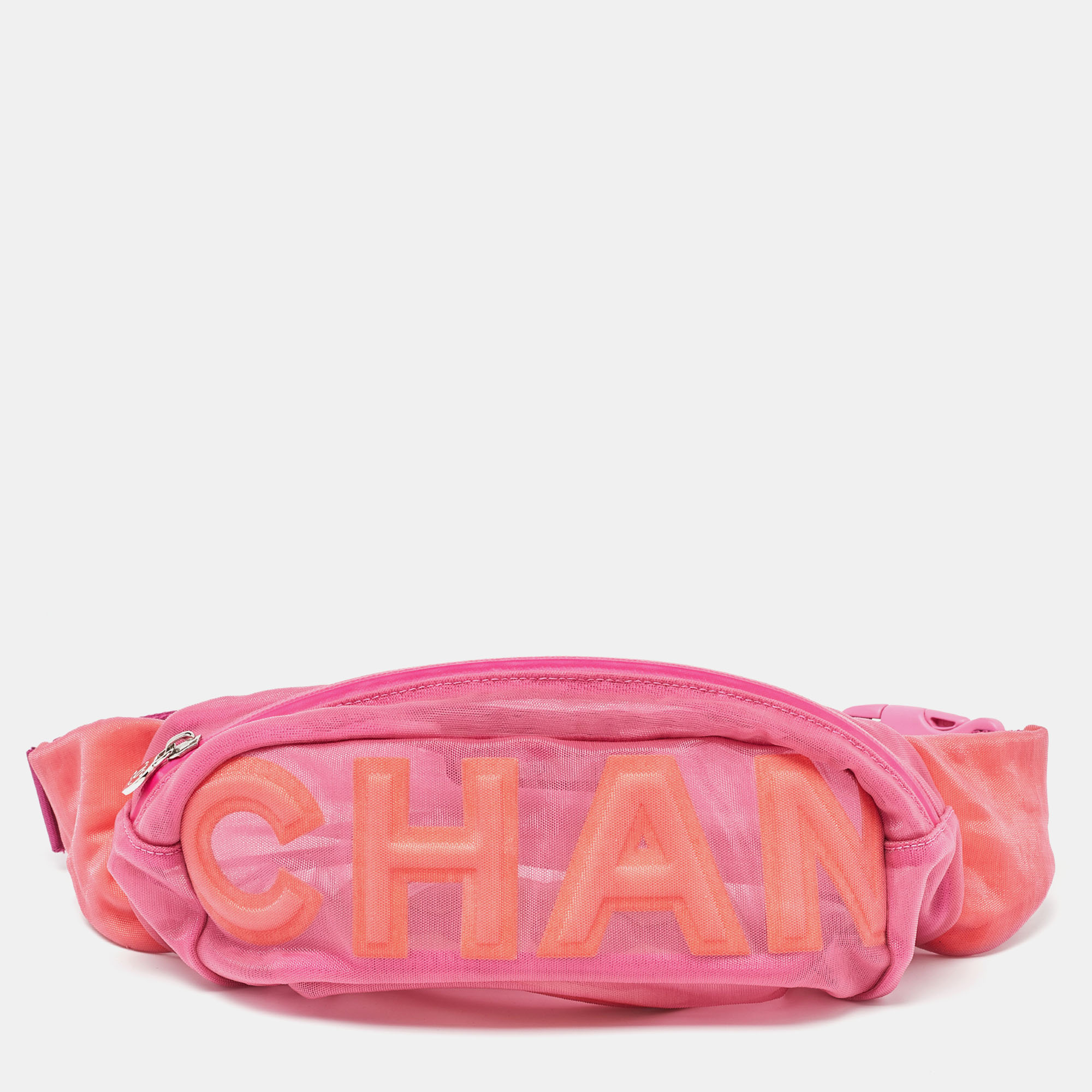 Pre-owned Chanel Pink Mesh And Fabric Cc Belt Bag