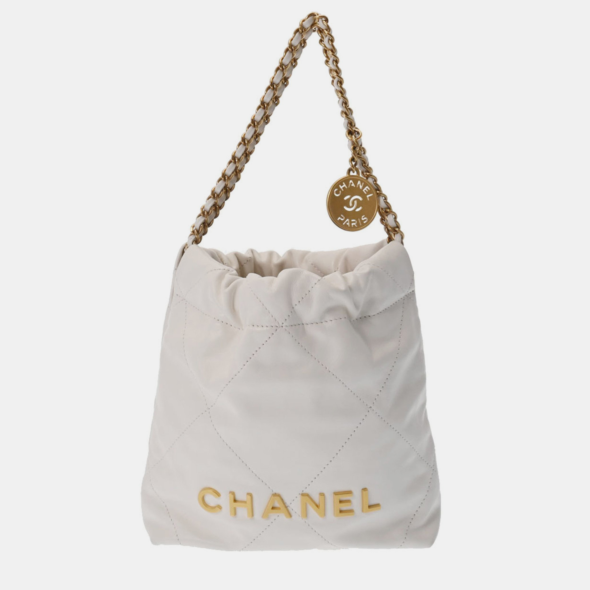 

Chanel White Calfskin Leather 22 Hobo Bag