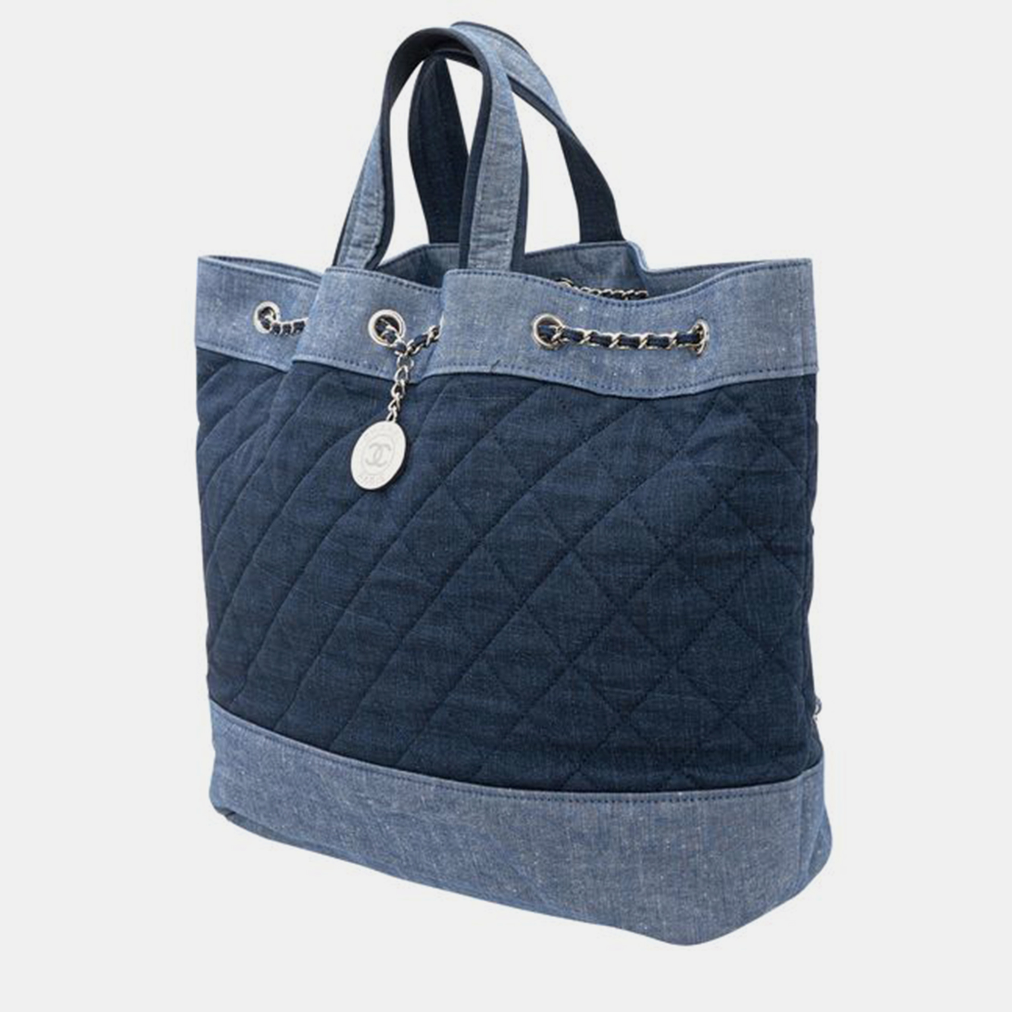 

CHANEL Denim Drawstring Tote Bag HANDBAGS, Blue