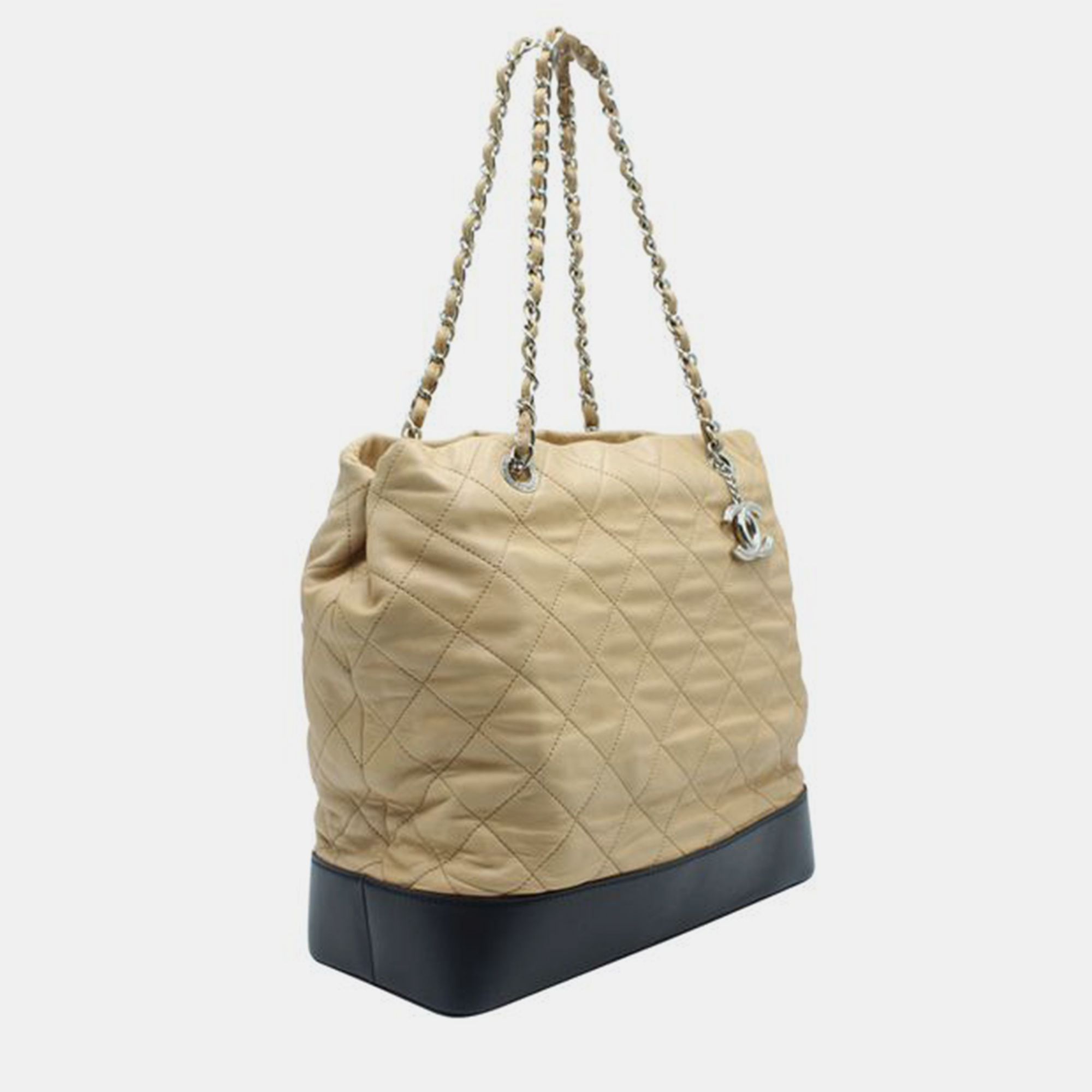 

CHANEL Light Brown and Black Quilted Tote Bag in Silver Hardware TOTE BAGS