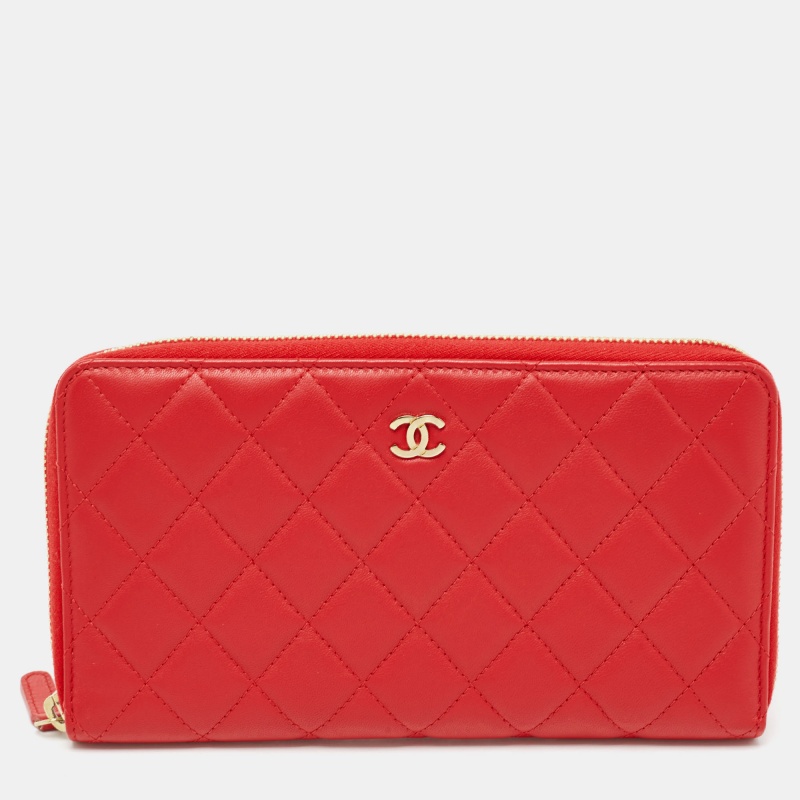 

Chanel Red Quilted Leather Zip Around Organizer Wallet