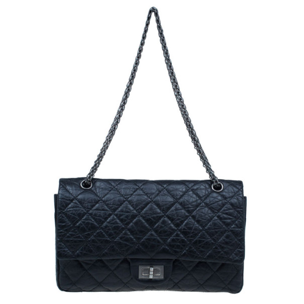 Pre Owned Chanel Black Quilted Calfskin Reissue 2.55 Large Flap
