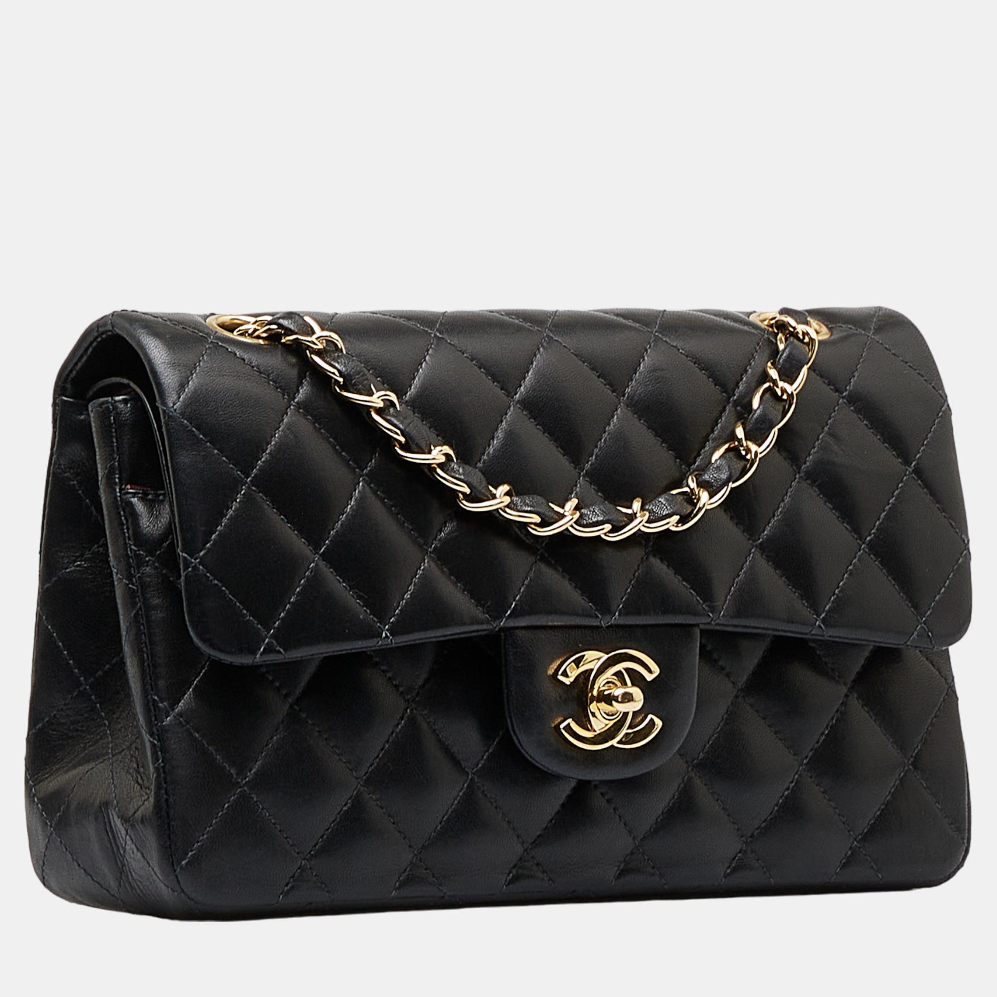 

Chanel Black Small Classic Lambskin Leather Double Flap Bag