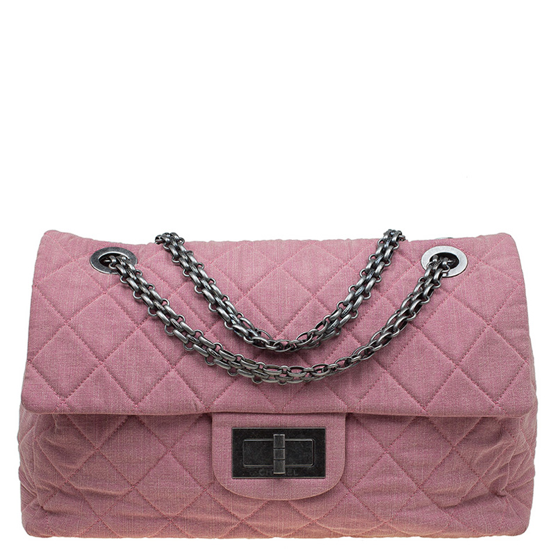 Pre Owned Chanel Pink Quilted Fabric Limited Edition XXL Reissue Travel Bag