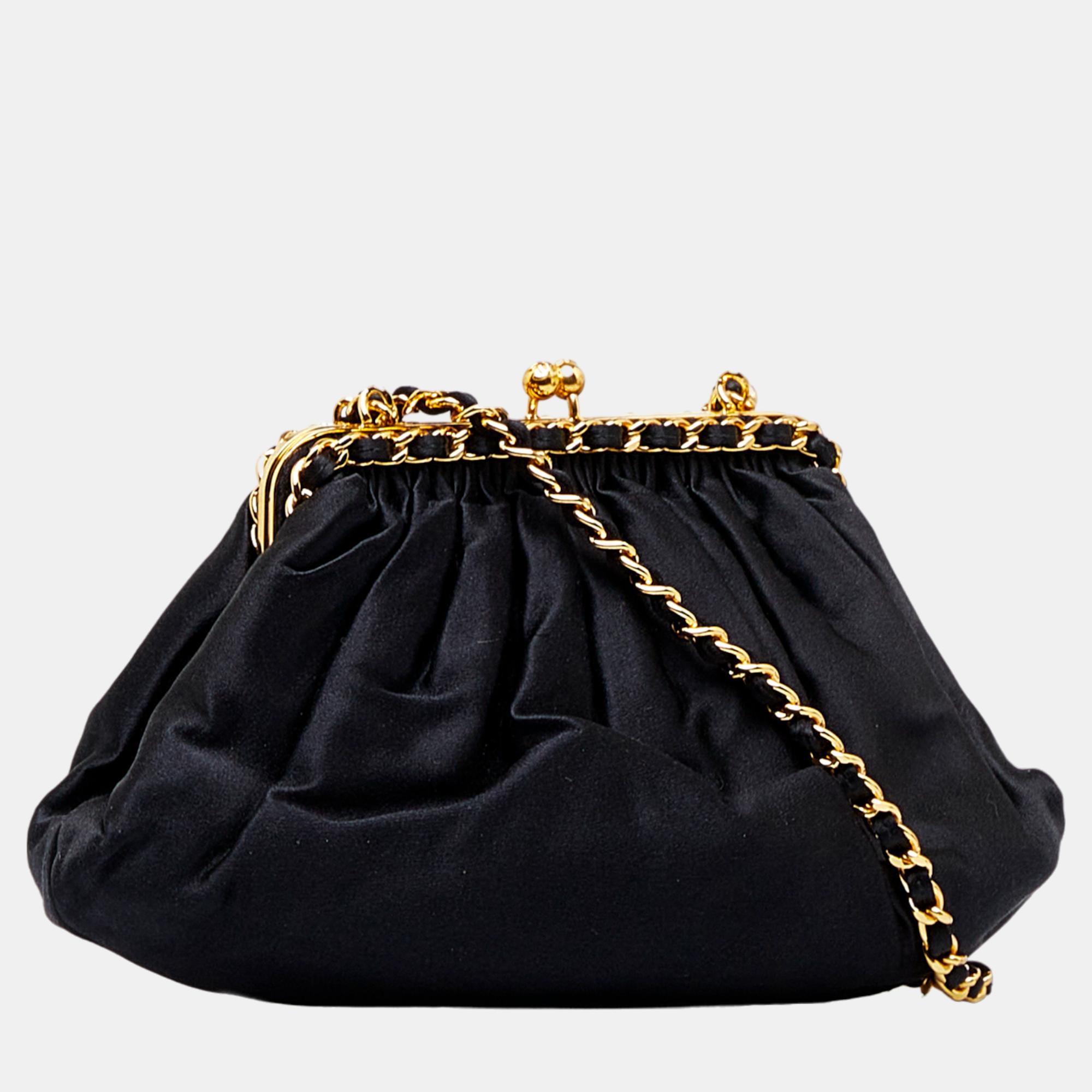 

Chanel Black Satin Frame Crossbody Bag