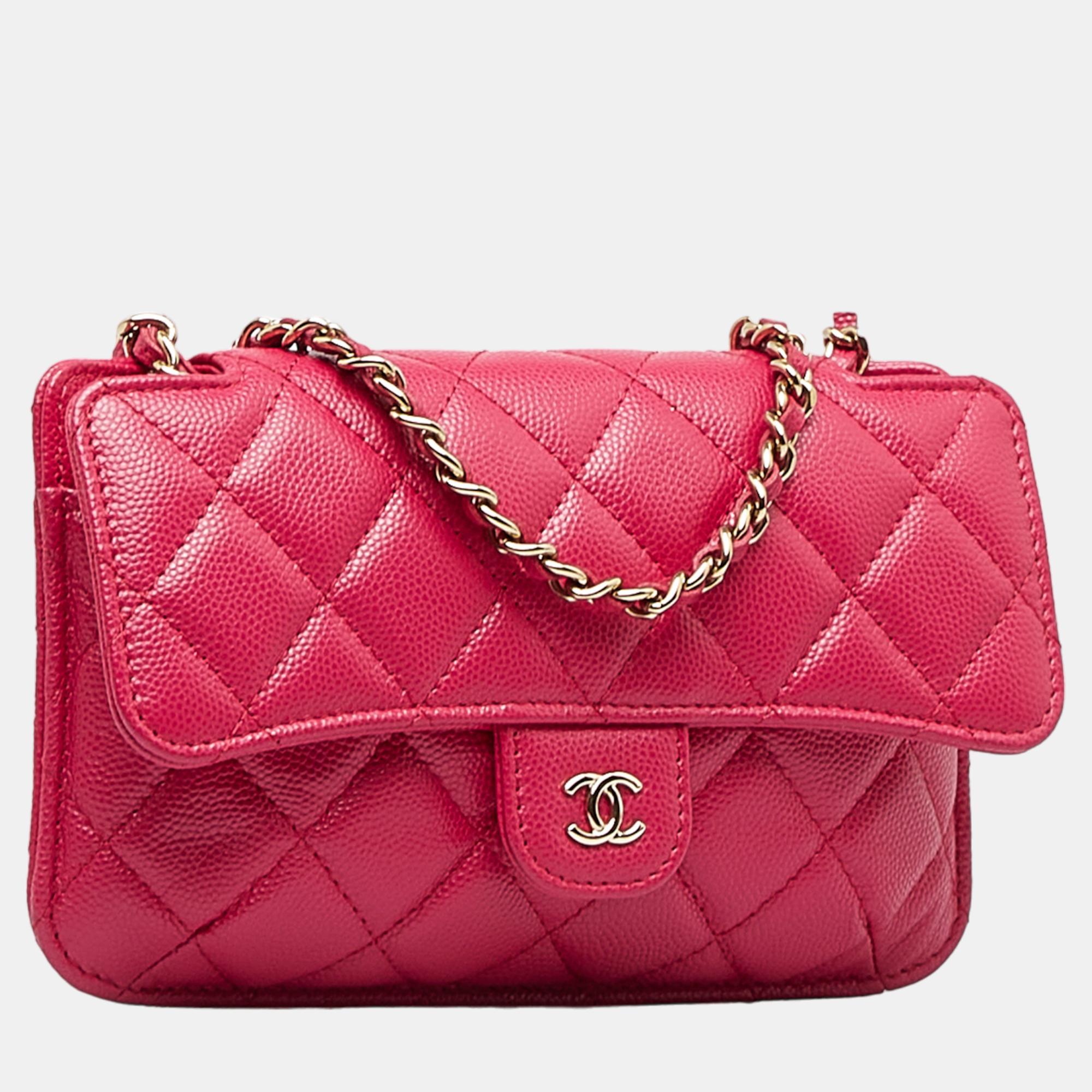 

Chanel Pink Quilted Caviar Foldable Printed Fabric Tote with Chain