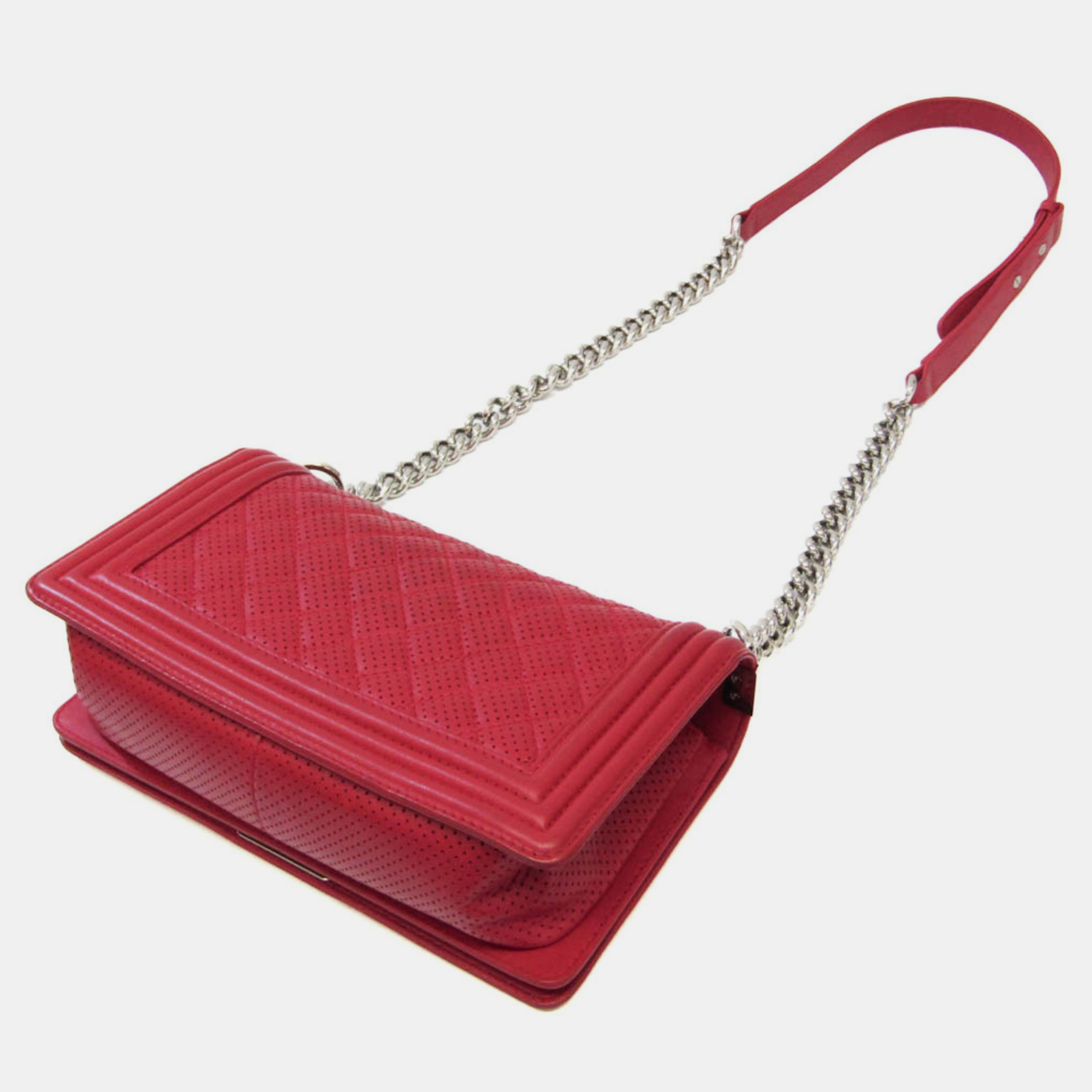 

Chanel Red Leather Perforated Medium Boy Shoulder Bag