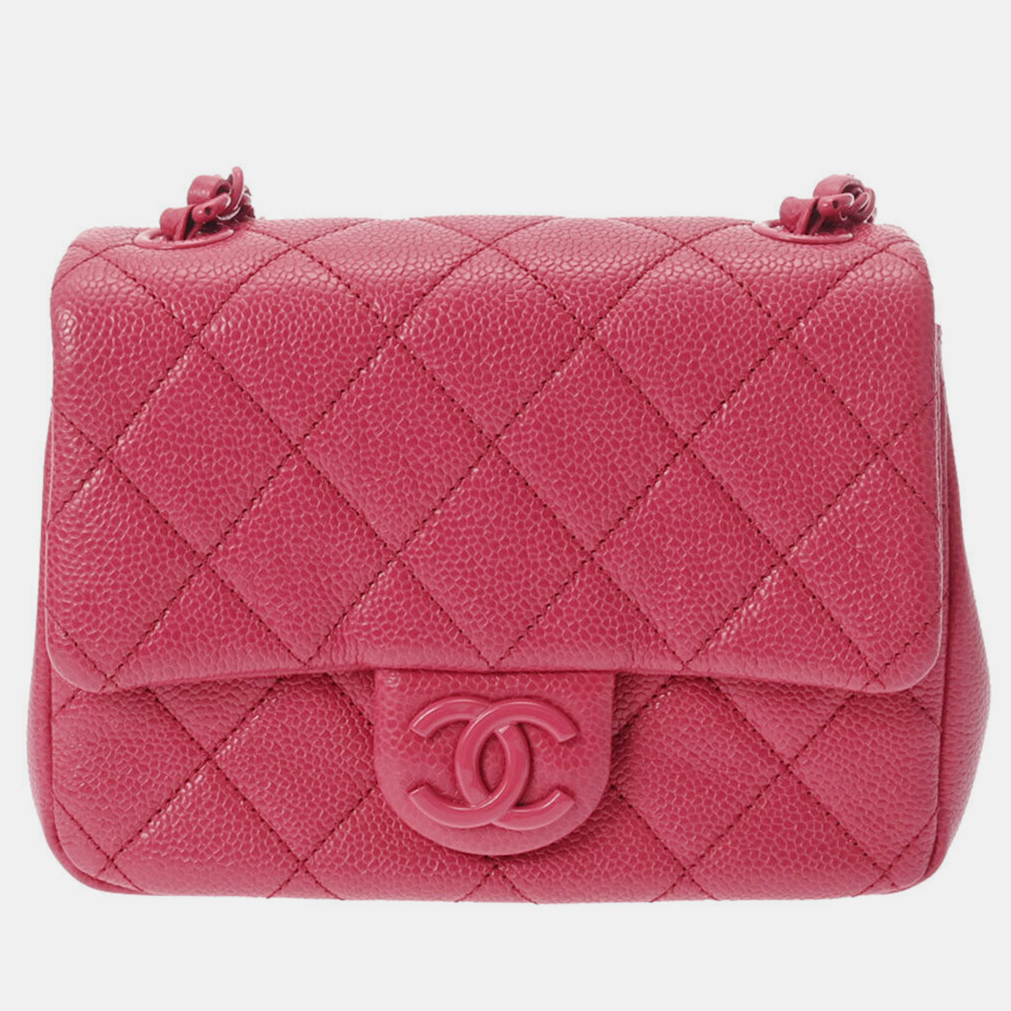 

Chanel Pink Leather Classic Square Mini Flap Shoulder Bag