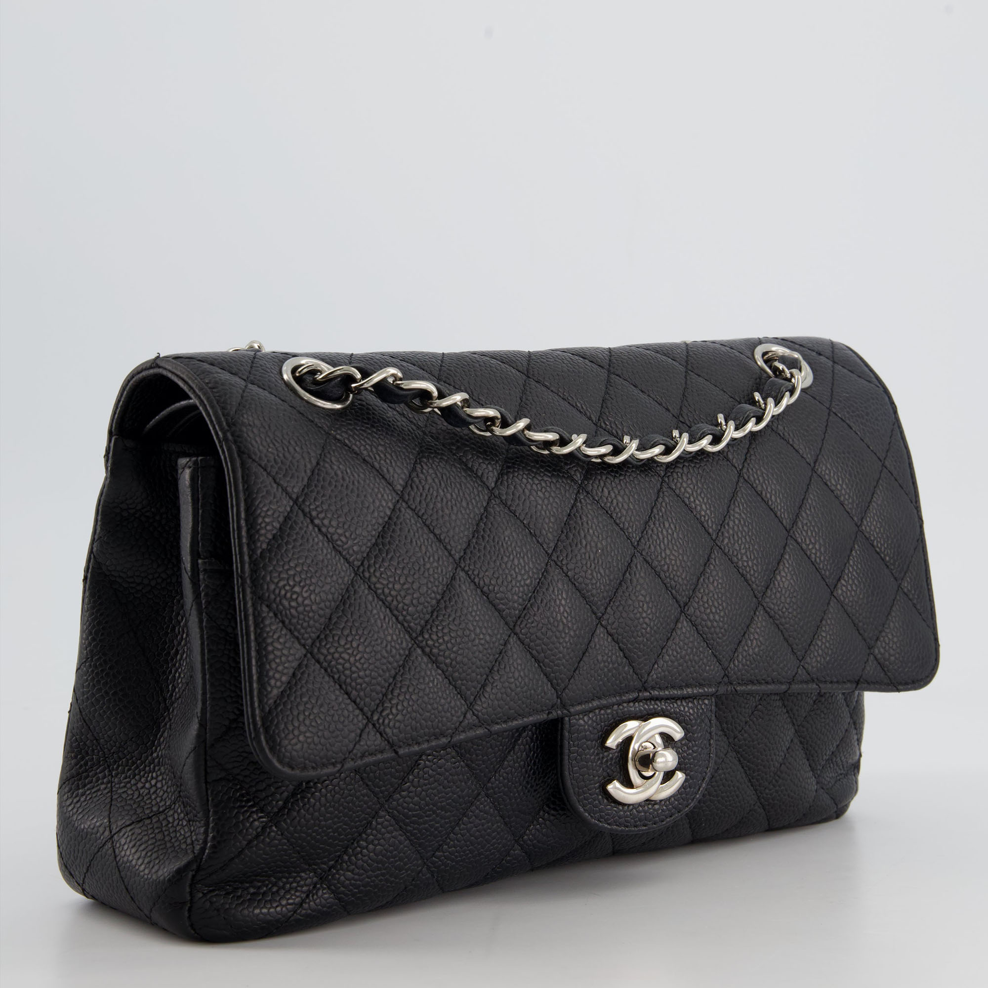 

Chanel Medium Black Classic Double Flap Bag in Caviar Leather with Silver Hardware