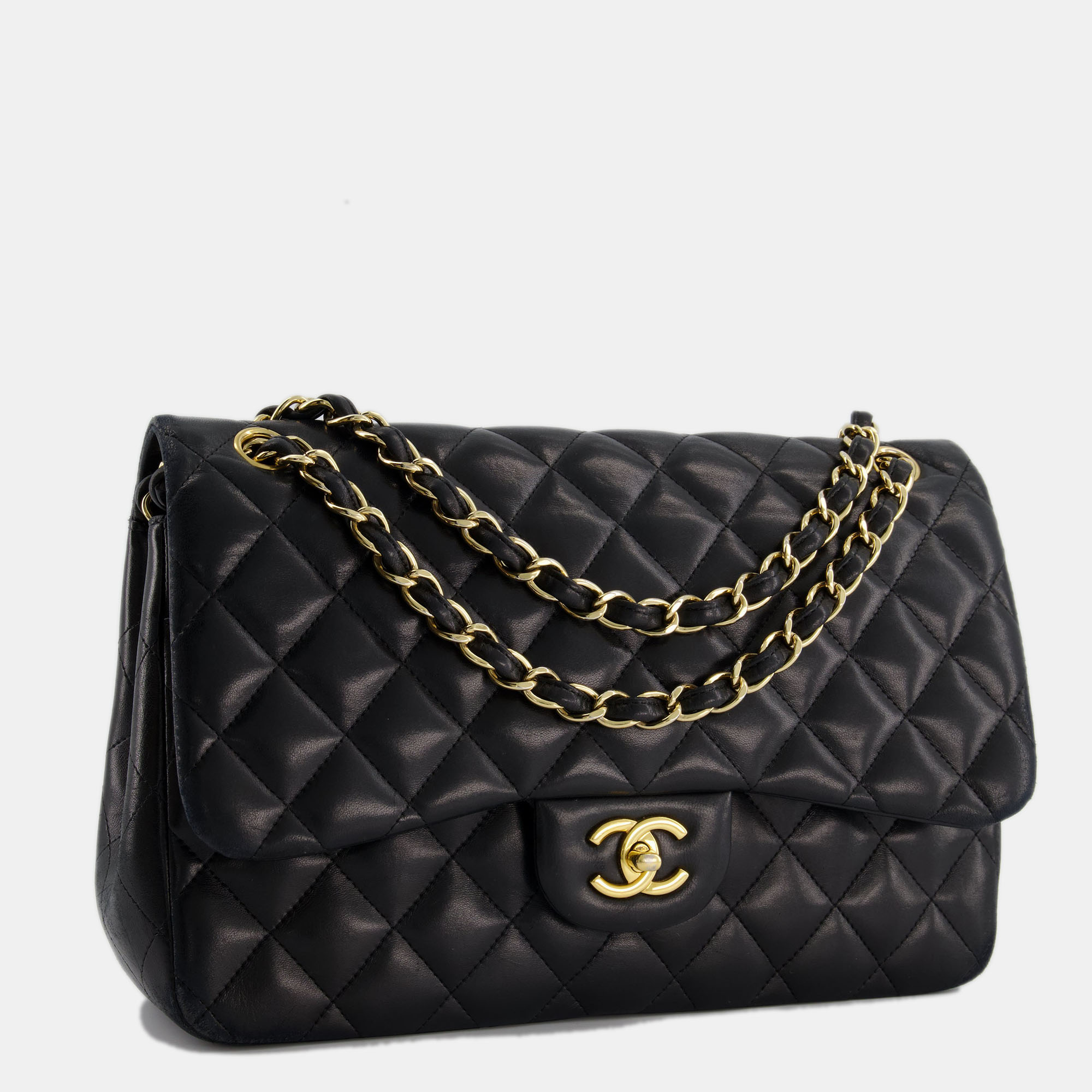 

Chanel Black Jumbo Classic Double Flap Bag in Lambskin with Gold Hardware