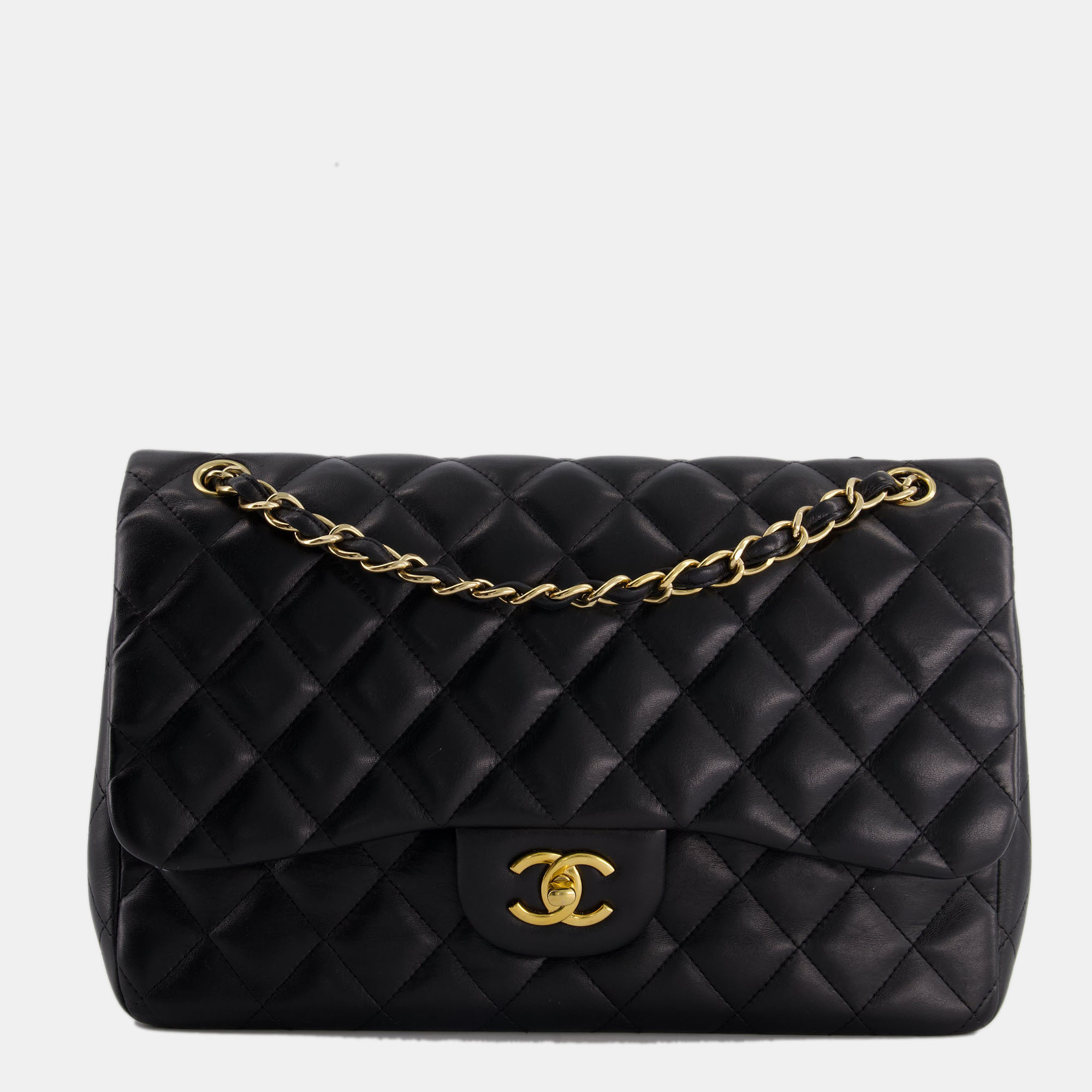 

Chanel Black Jumbo Classic Double Flap Bag in Lambskin Leather with Gold Hardware