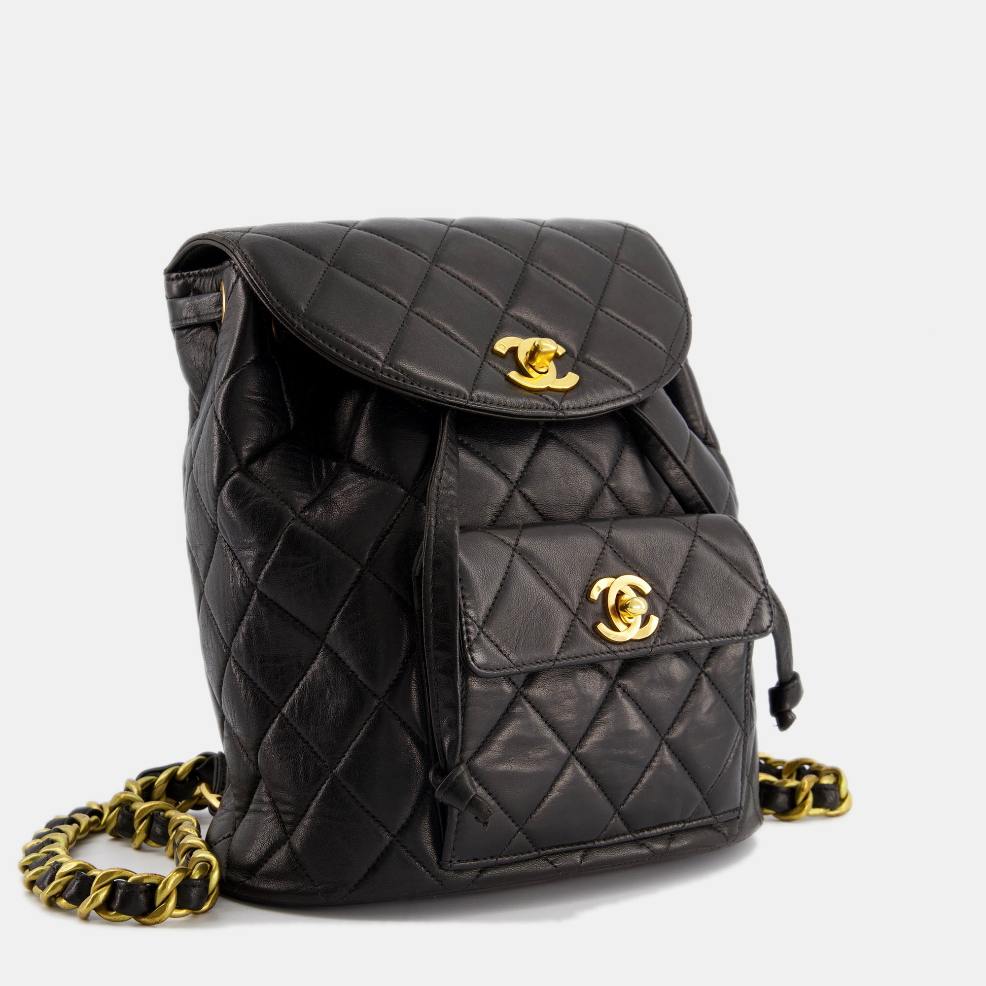 

Chanel Black Vintage Duma Backpack Bag in Lambskin Leather with 24K Gold Hardware