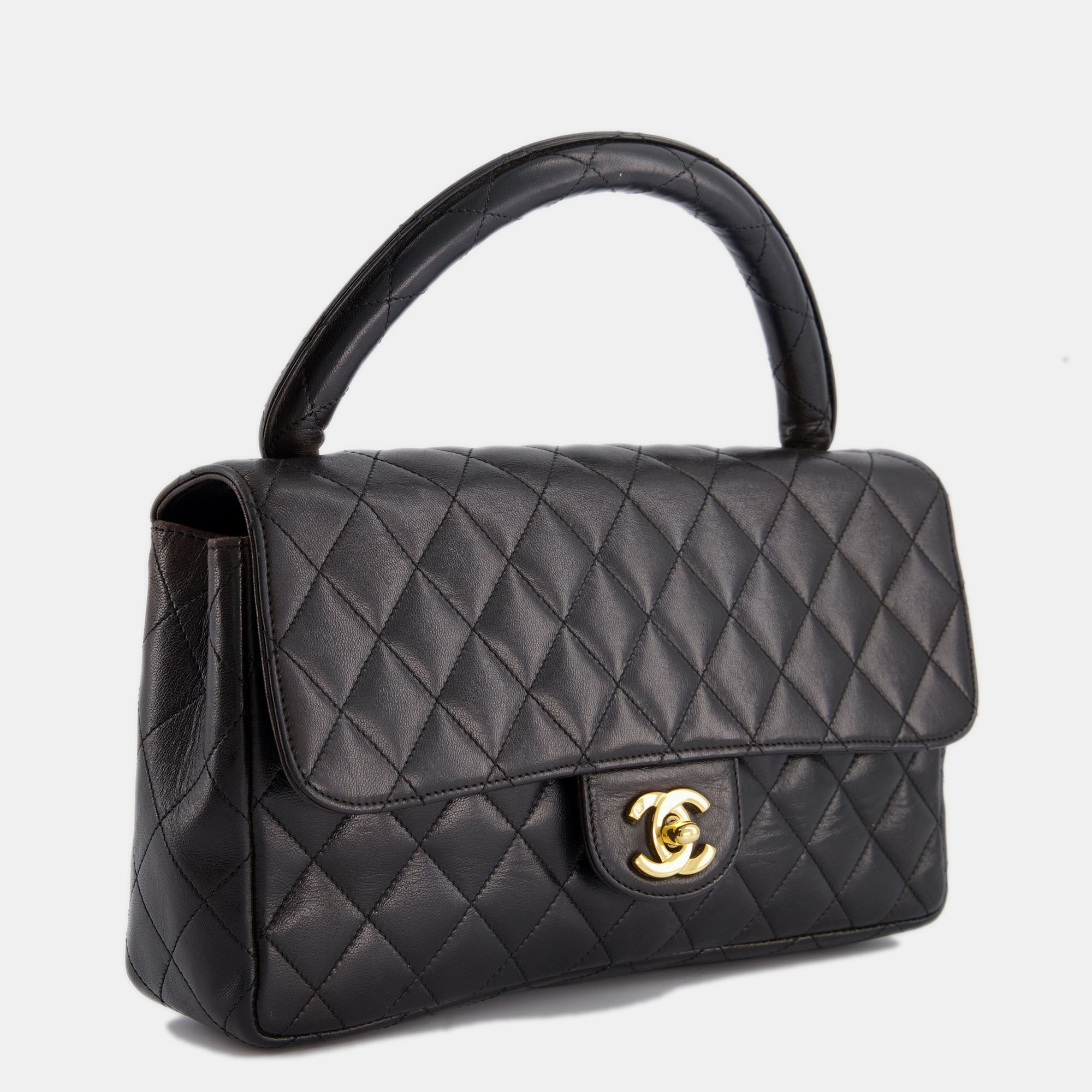 Chanel Black Vintage Lambskin Top Handle Bag with 24K Gold