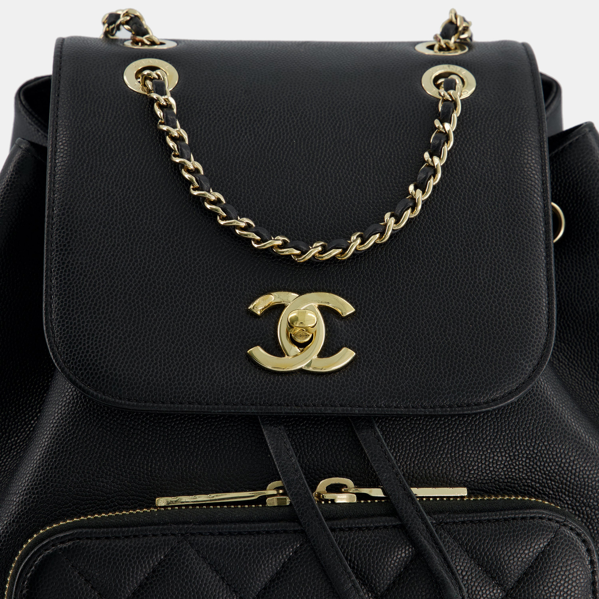 

Chanel CC Black Caviar Leather Backpack Bag with Champagne Gold Hardware