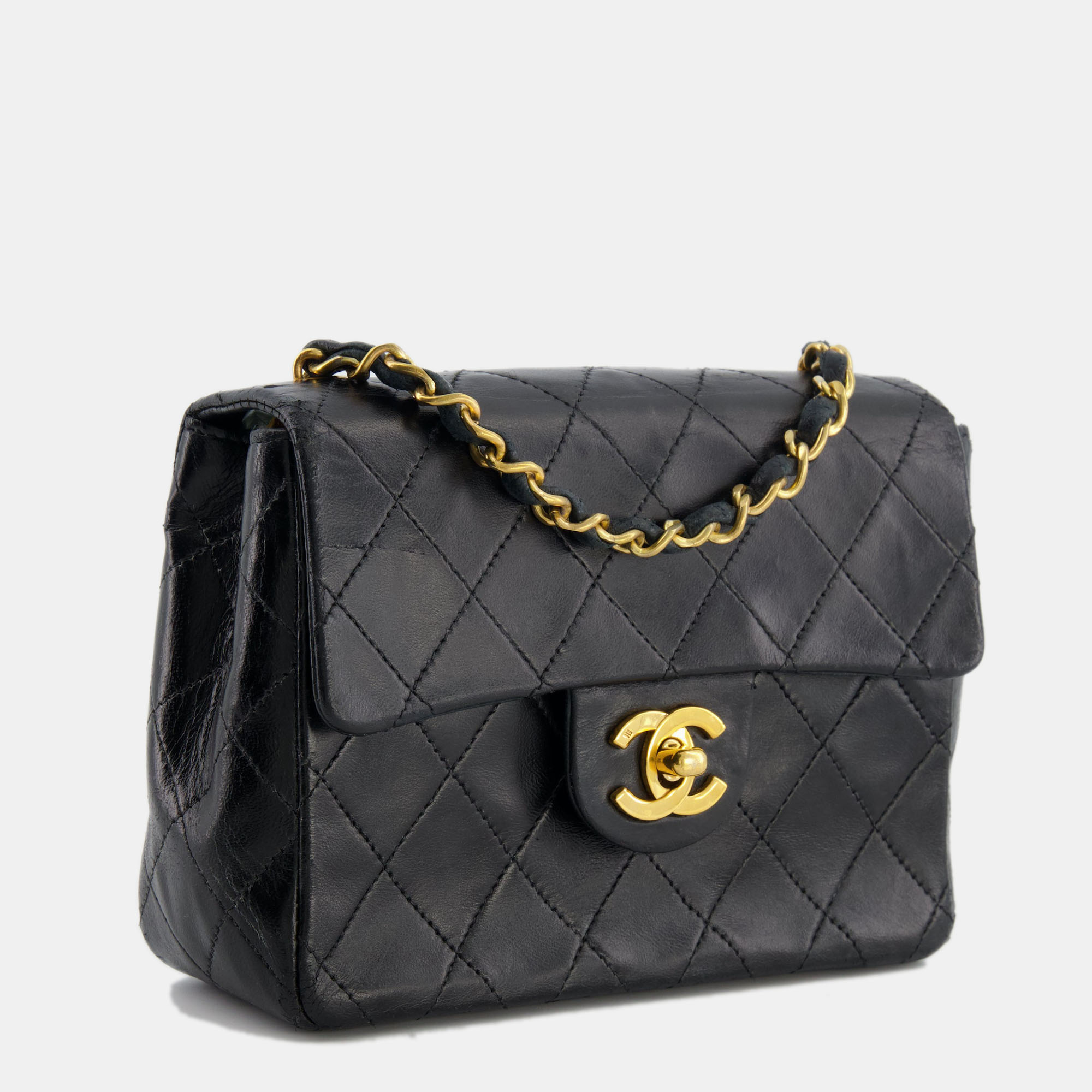Chanel Vintage Black Mini Square Bag in Lambskin Leather with 24k Gold  Hardware Chanel