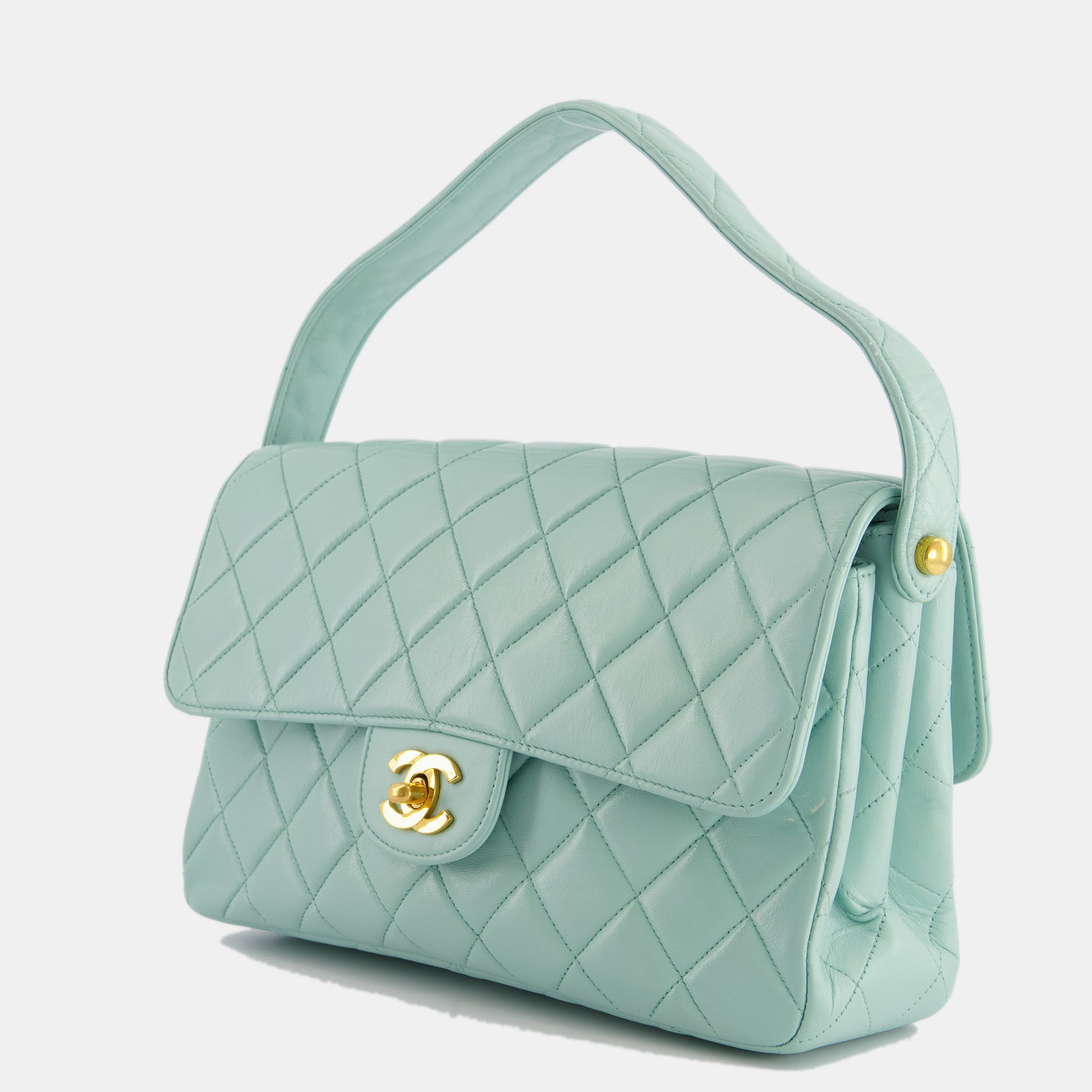 

Chanel Vintage Light Blue Double Faced Flap Bag with 24K Gold Hardware