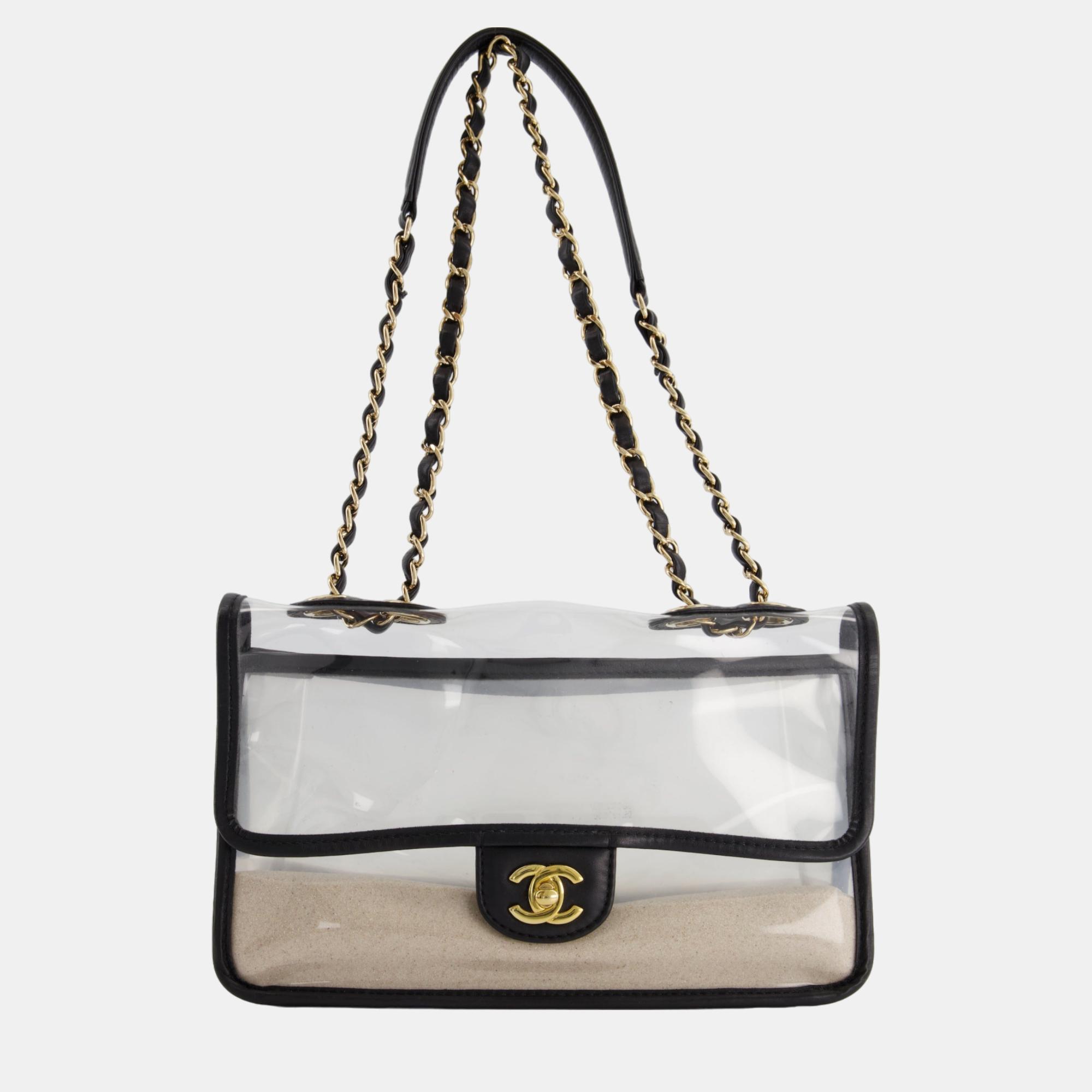 

Chanel Coco Sand PVC Strap Medium Flap Bag with Champagne Gold Hardware, Transparent