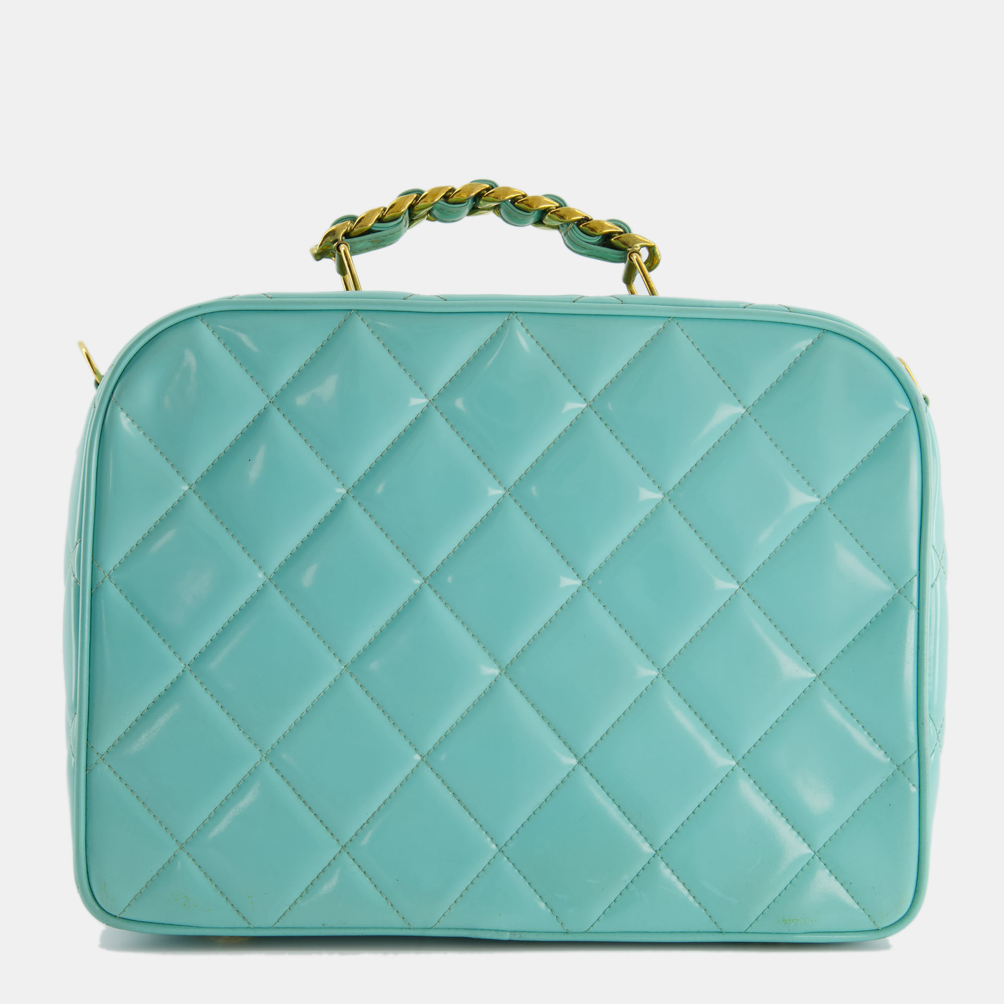 

Chanel Vintage Blue Candy Vanity-Case Bag in Patent Leather with Gold Hardware