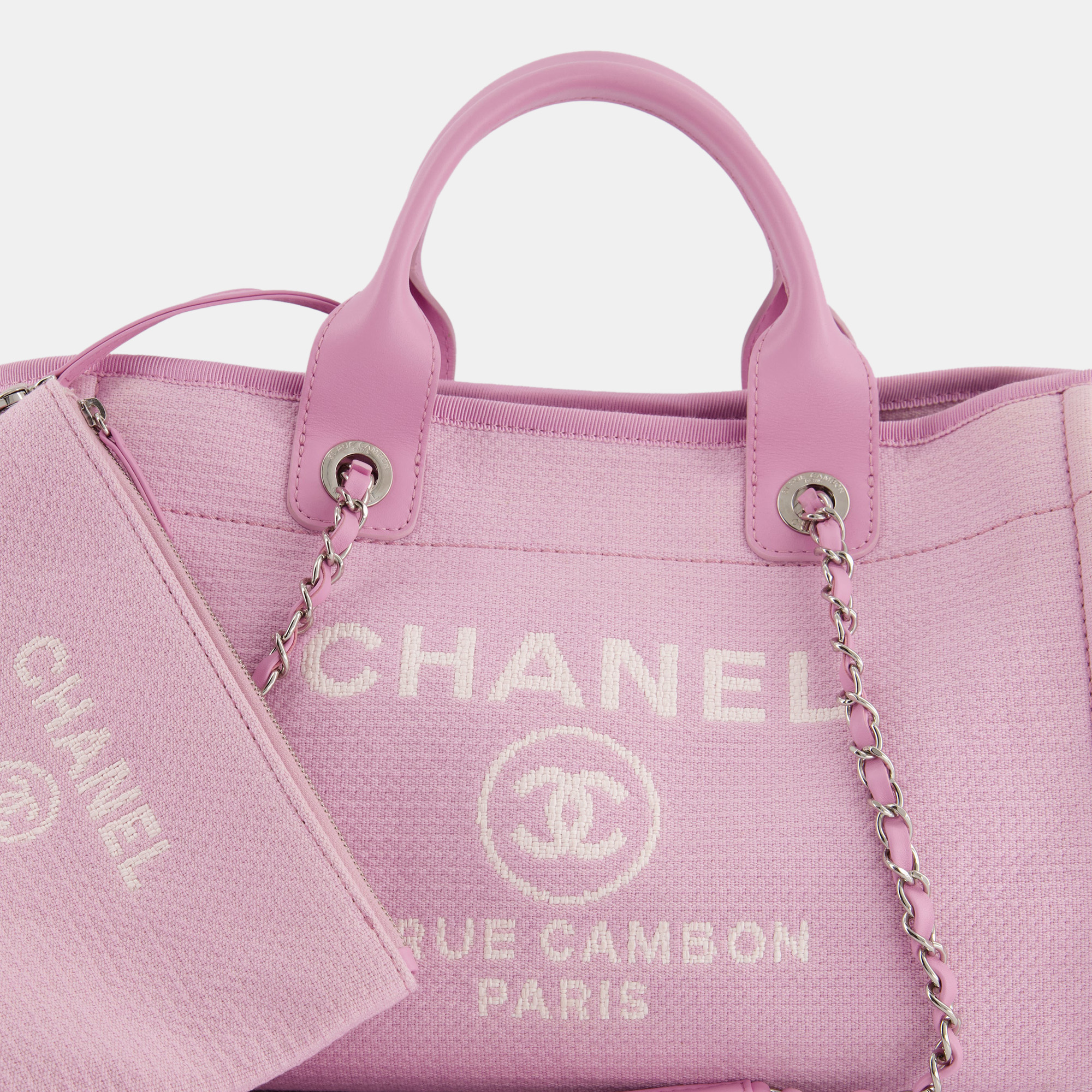 

Chanel Lilac Canvas Small Deauville Tote Bag with CC Logo Print and Silver Hardware, Pink