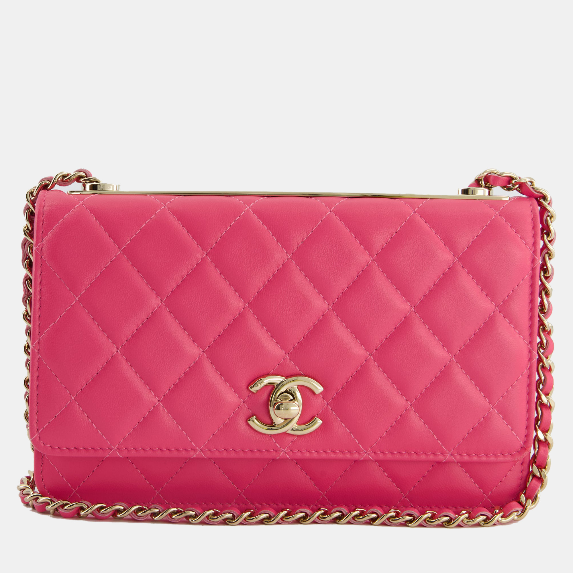 

Chanel Hot Pink Quilted Trendy Wallet on Chain Bag in Lambskin Leather with Champagne Gold Hardware