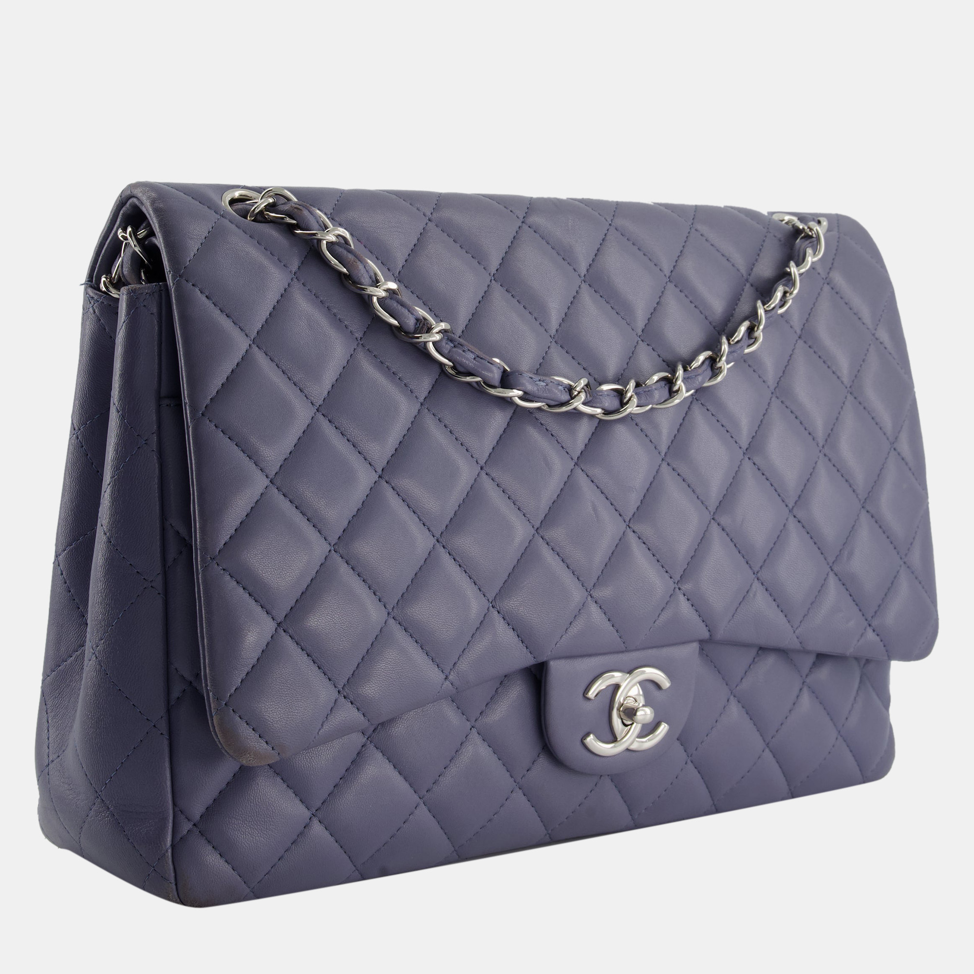 

Chanel Lilac Maxi Classic Double Flap Bag in Lambskin Leather with Silver Hardware RRP Â£9,760, Purple