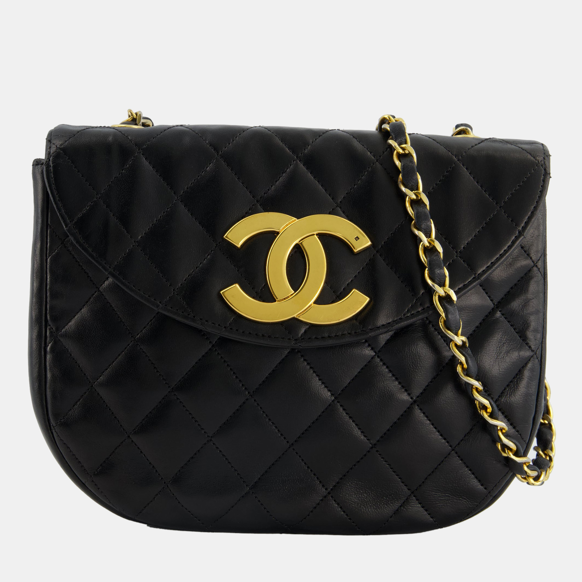 

Chanel Vintage Small Black Half-Moon Bag in Lambskin Leather with 24K Gold Hardware