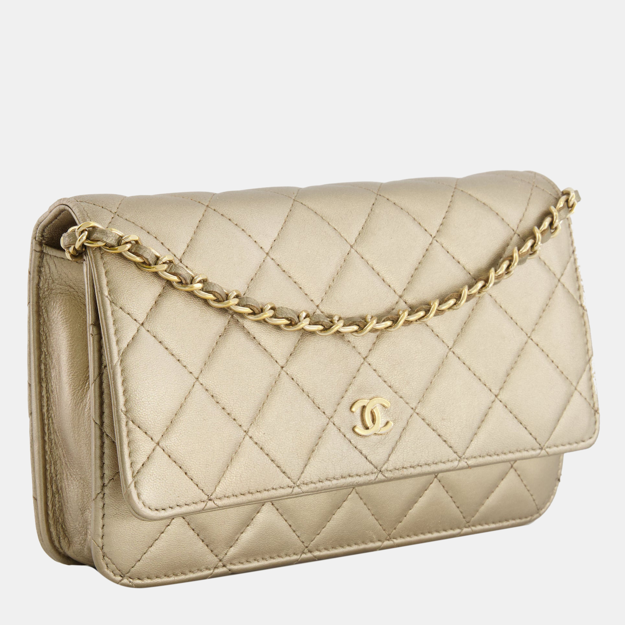 

Chanel Metallic Gold Wallet on Chain Bag in Lambskin Leather with Gold Hardware