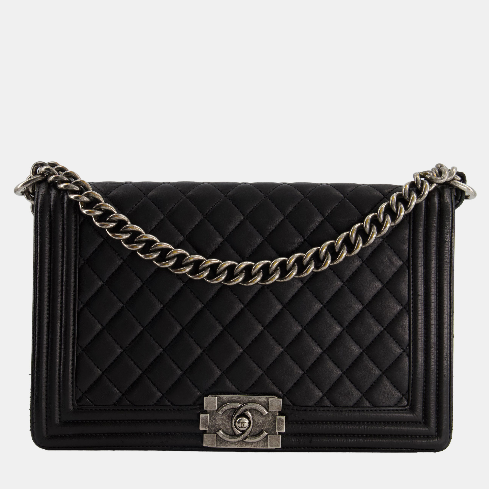 

Chanel Black Lambskin Large Boy Bag in with Ruthenium Hardware RRP Â£5,890.00