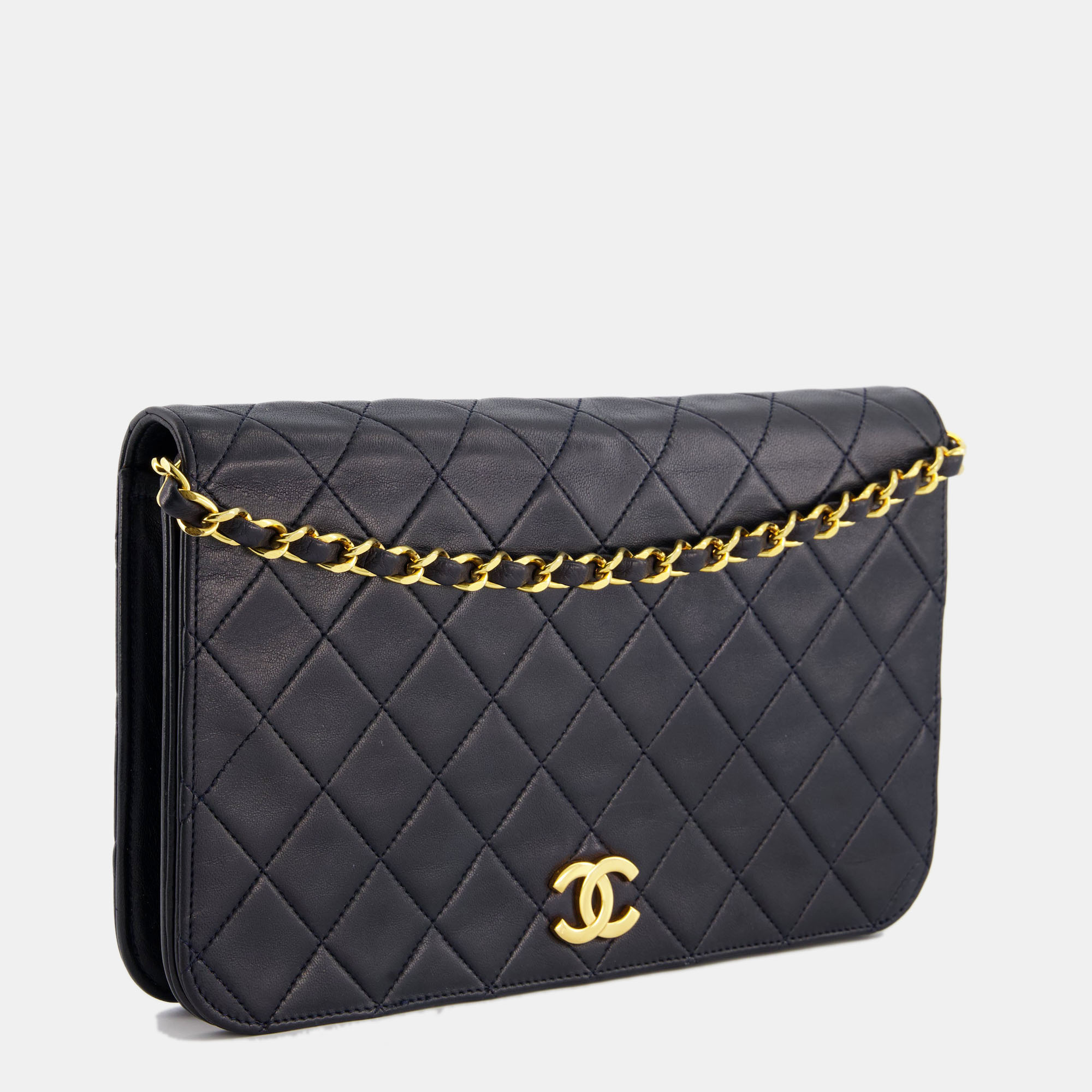 

Chanel Vintage Navy Small Classic Full Flap Bag with 24K Gold Hardware, Navy blue