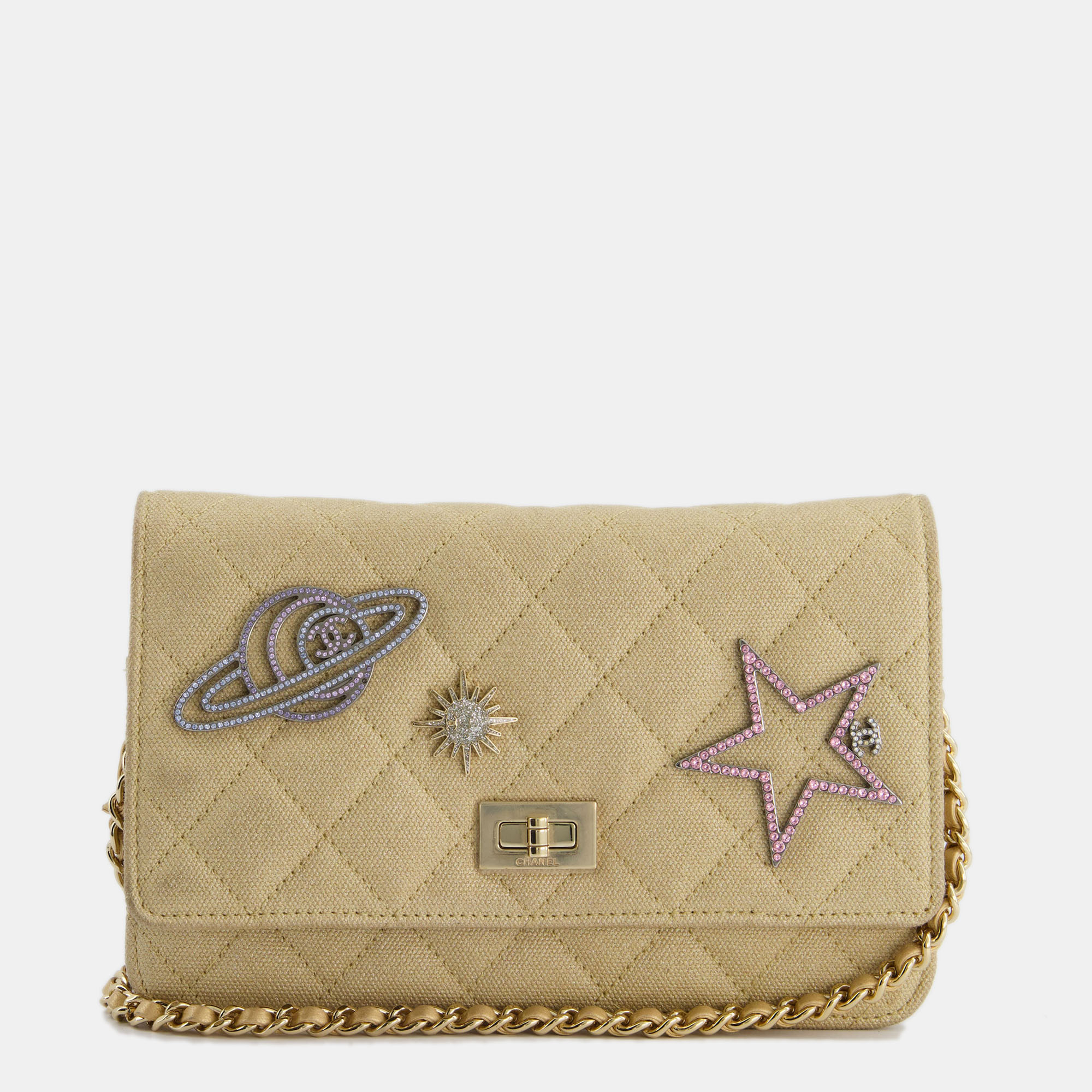 

Chanel Metallic Gold Space Charms Reissue Wallet on Chain Bag with Gold Hardware