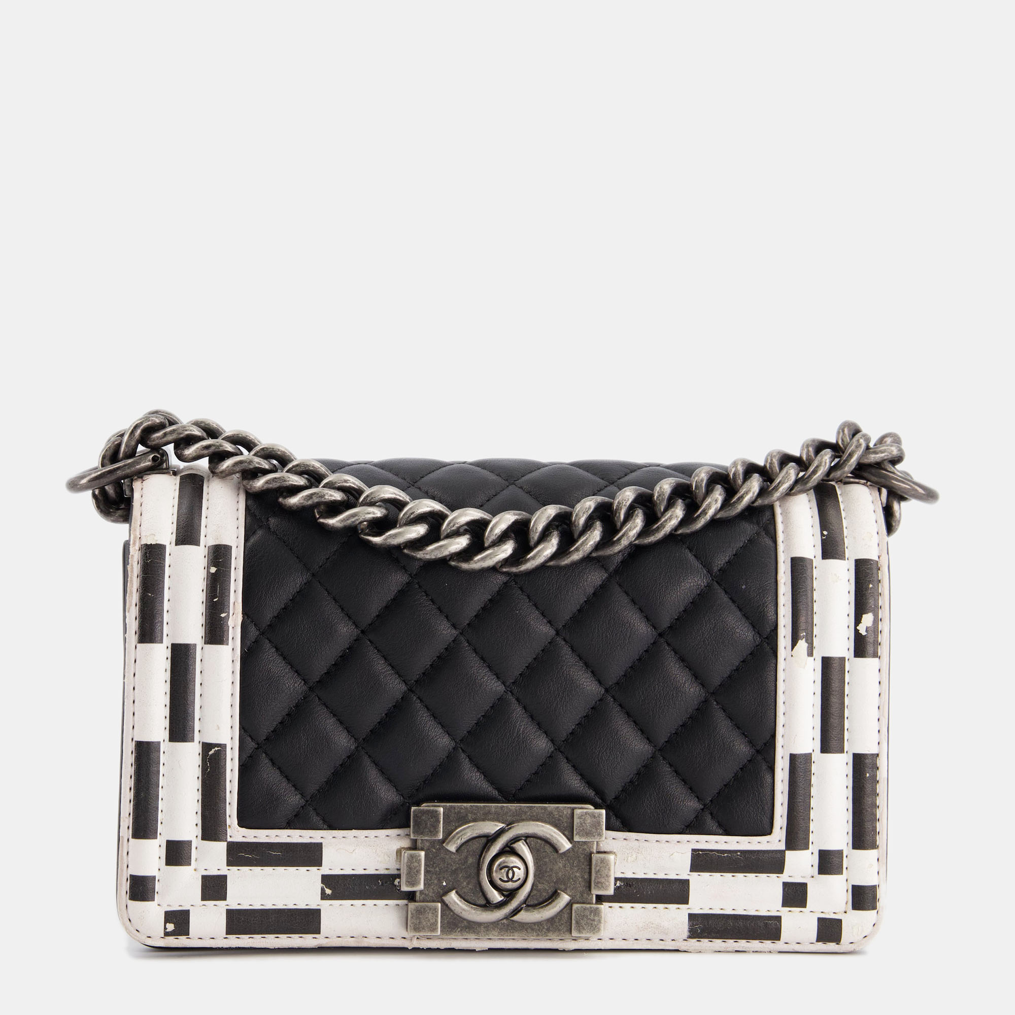 

Chanel Black & White Small Boy Bag in Lambskin Leather with Ruthenium Hardware