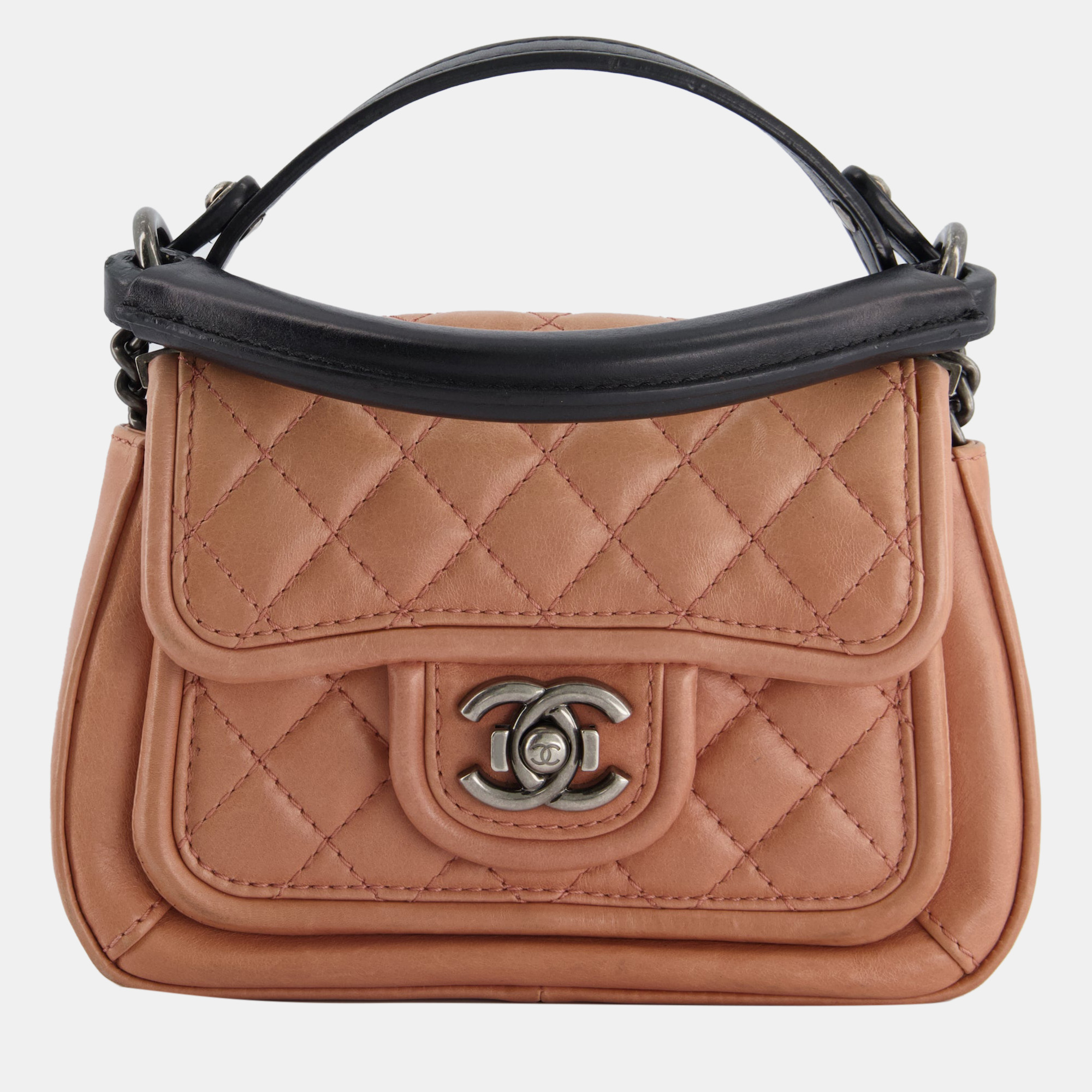 

Chanel Coco Twin Leather Crossbody Bag in Peach with Gunmetal Hardware, Brown