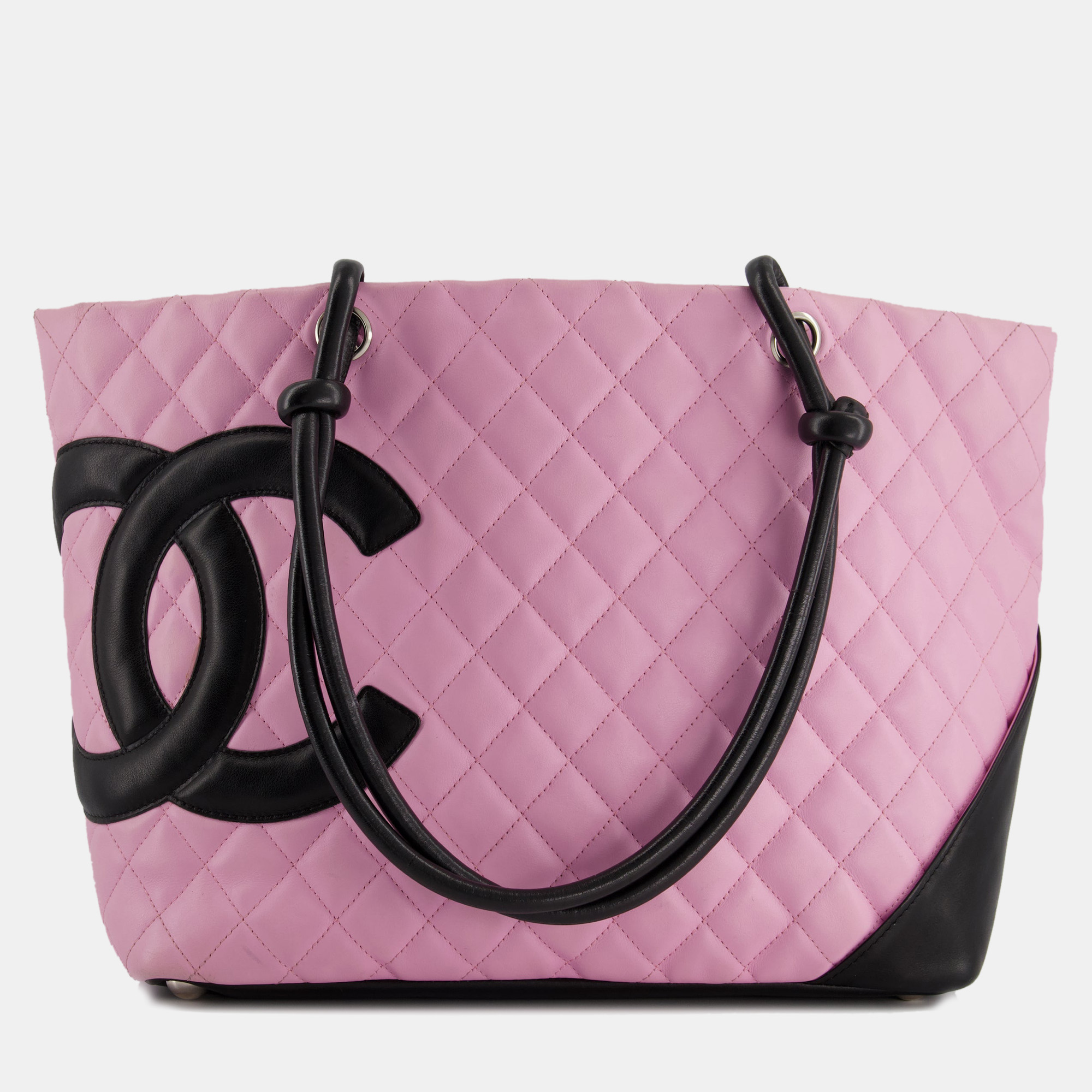 

Chanel Pink Cambon CC Knot Quilted Handbag In Lambskin Leather and Silver Hardware