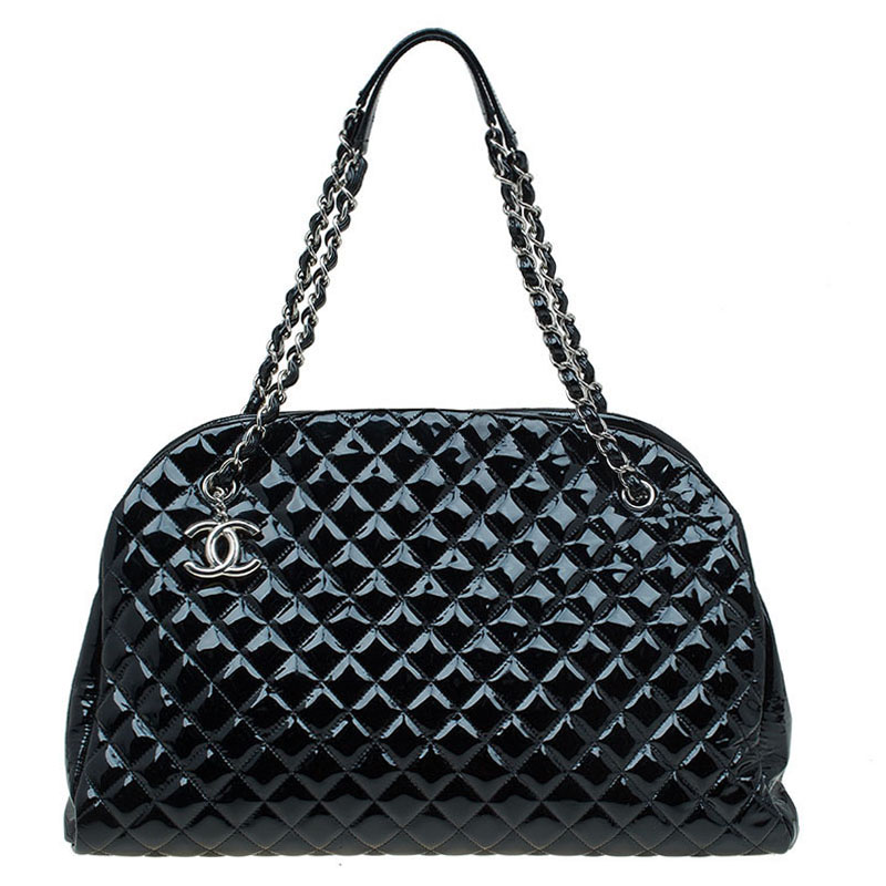 Pre Owned Chanel Black Quilted Patent Leather Large Just Mademoiselle Bowling Bag