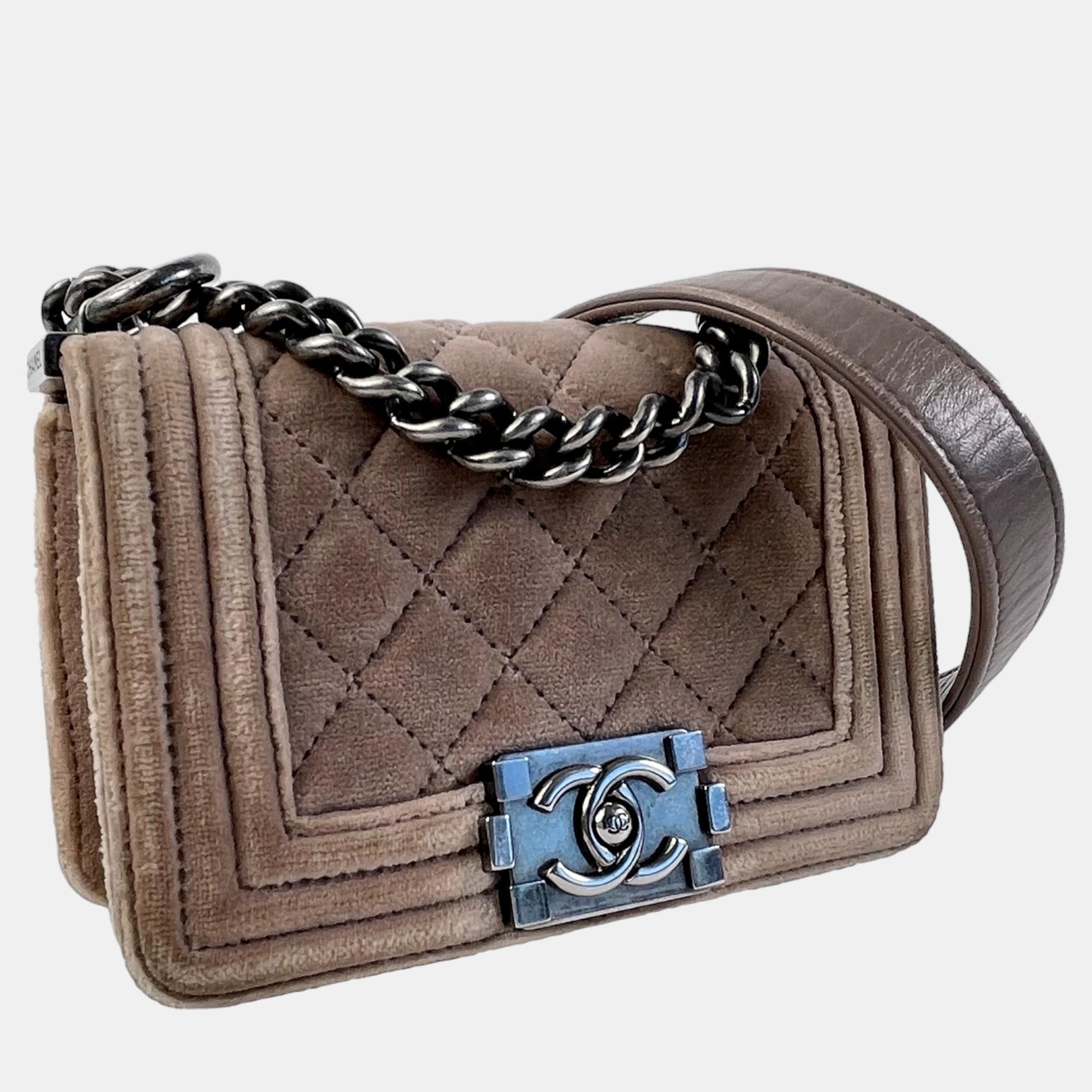 

Chanel Brown Mini Velvet Boy Flap Bag