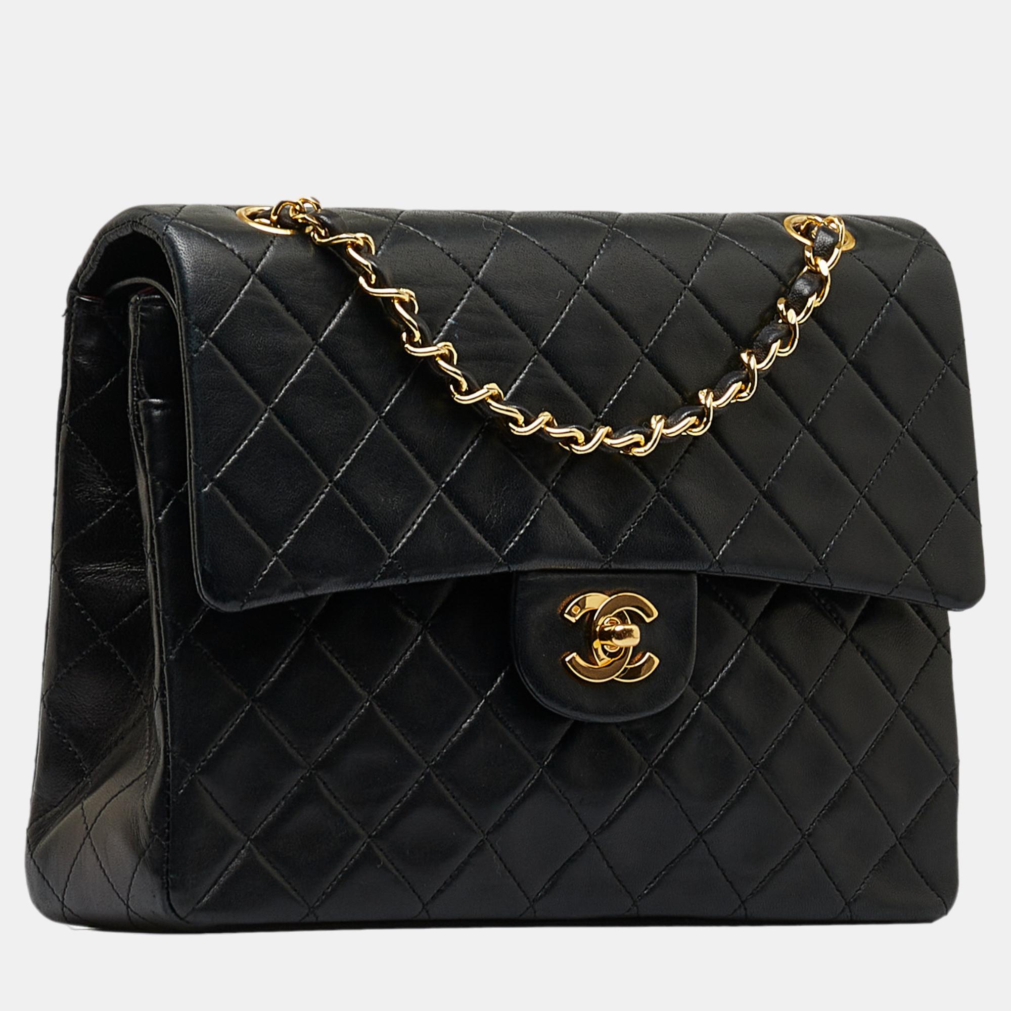 

Chanel Black Medium Tall Classic Lambskin Double Flap