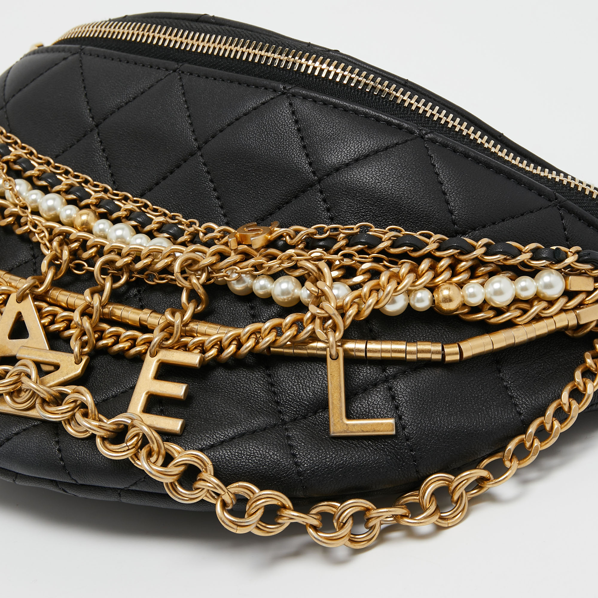 Chanel Black Quilted Leather All About Chains Waist Bag Chanel