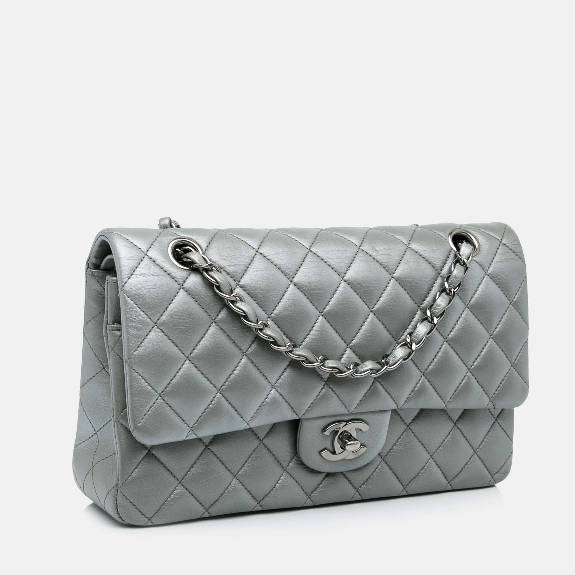 

Chanel Medium Classic Lambskin Double Flap, Silver