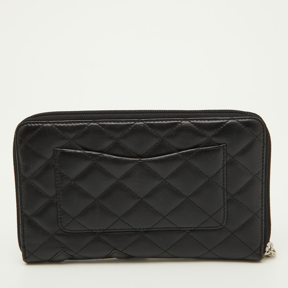 Chanel Black Quilted Leather Cambon Ligne Zippy Organizer Wallet Chanel