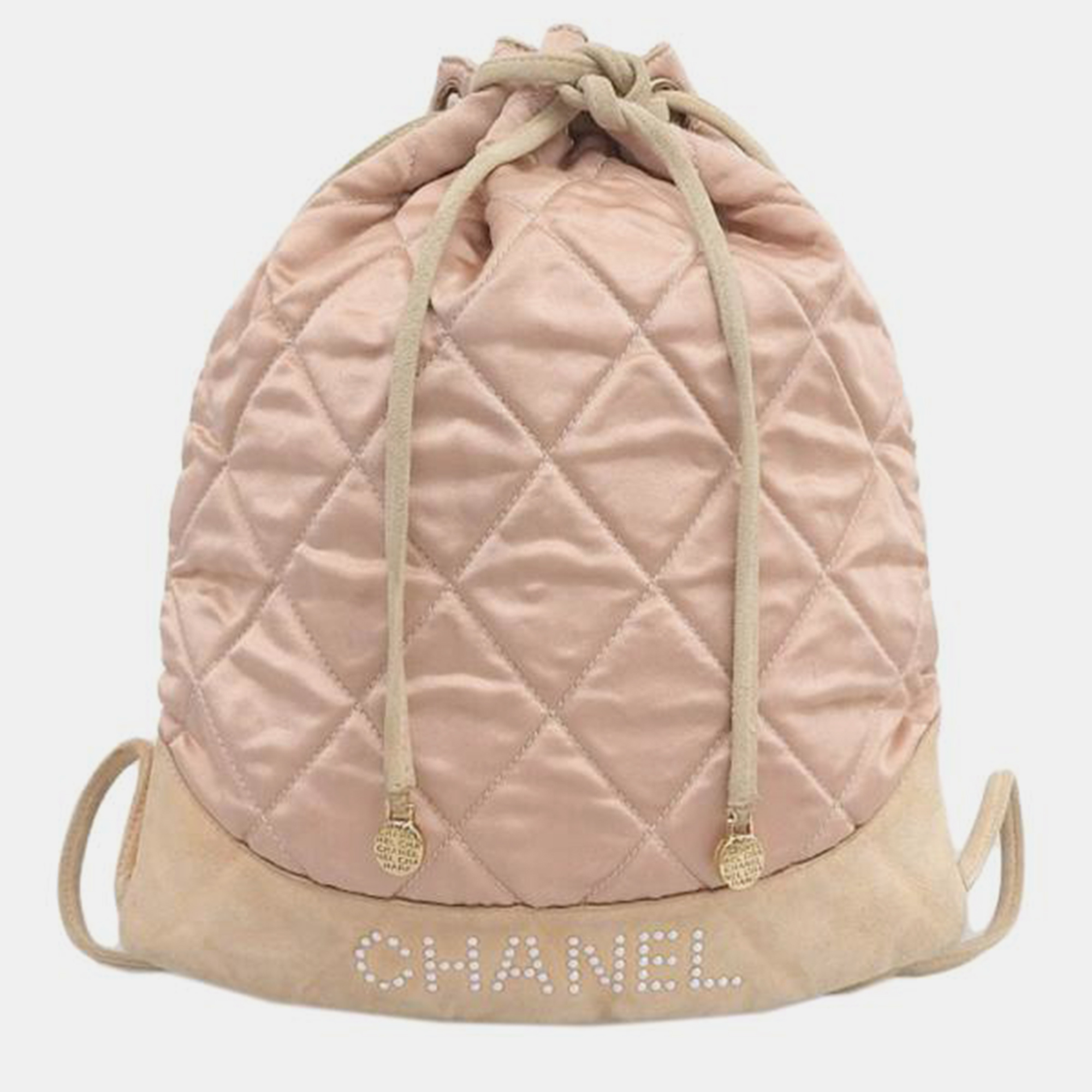 Pre-owned Chanel Pink Quilted Satin Drawstring Backpack