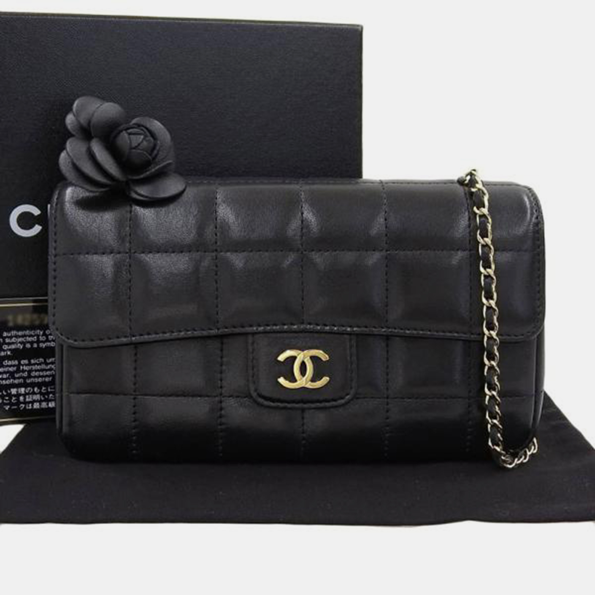 

Chanel Black Camellia Choco Bar Chain Bag