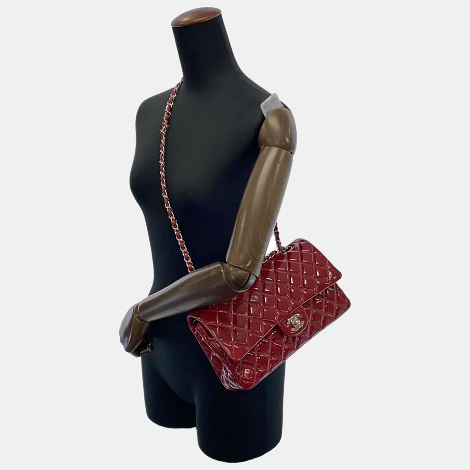 

Chanel Red Patent Leather Classic Single Flap Bag