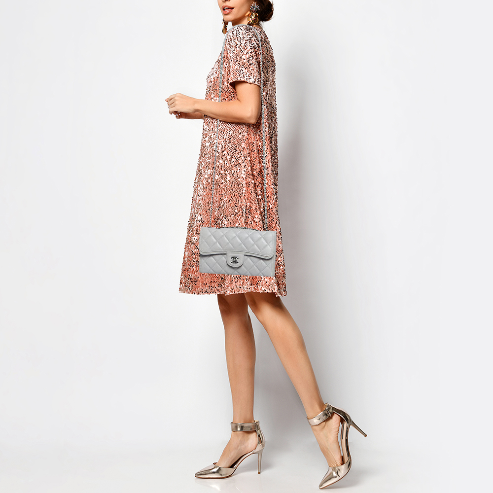 

Chanel Grey Quilted Leather Single Flap Bag