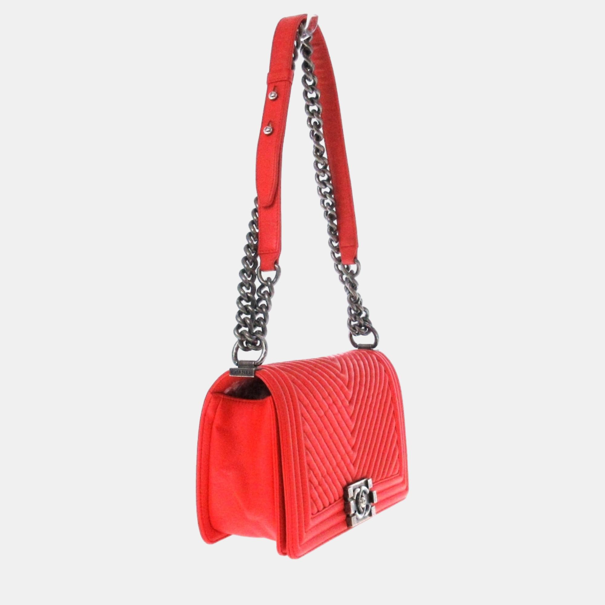 

Chanel Red Leather Boy shoulder bag