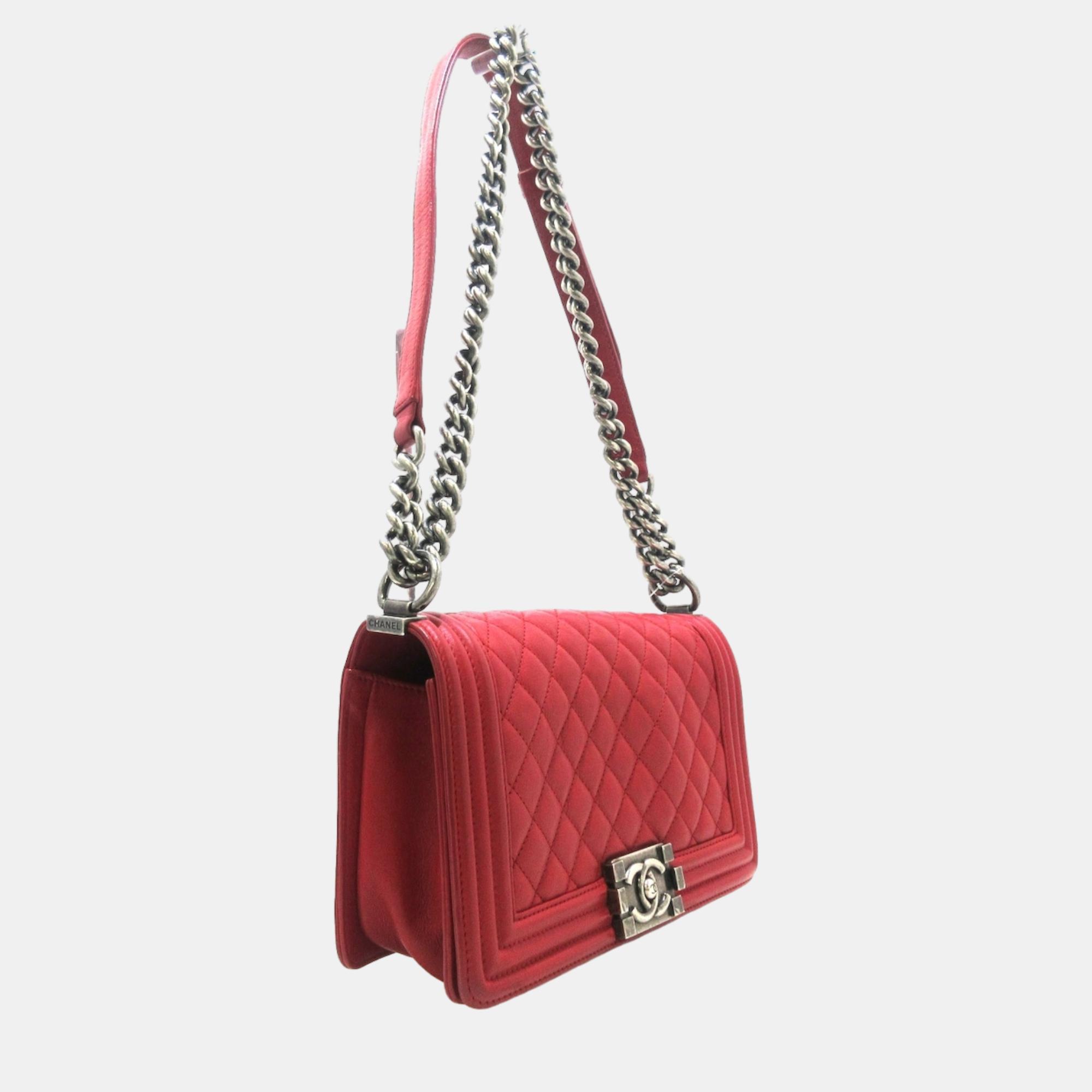 

Chanel Red Leather Boy shoulder bag