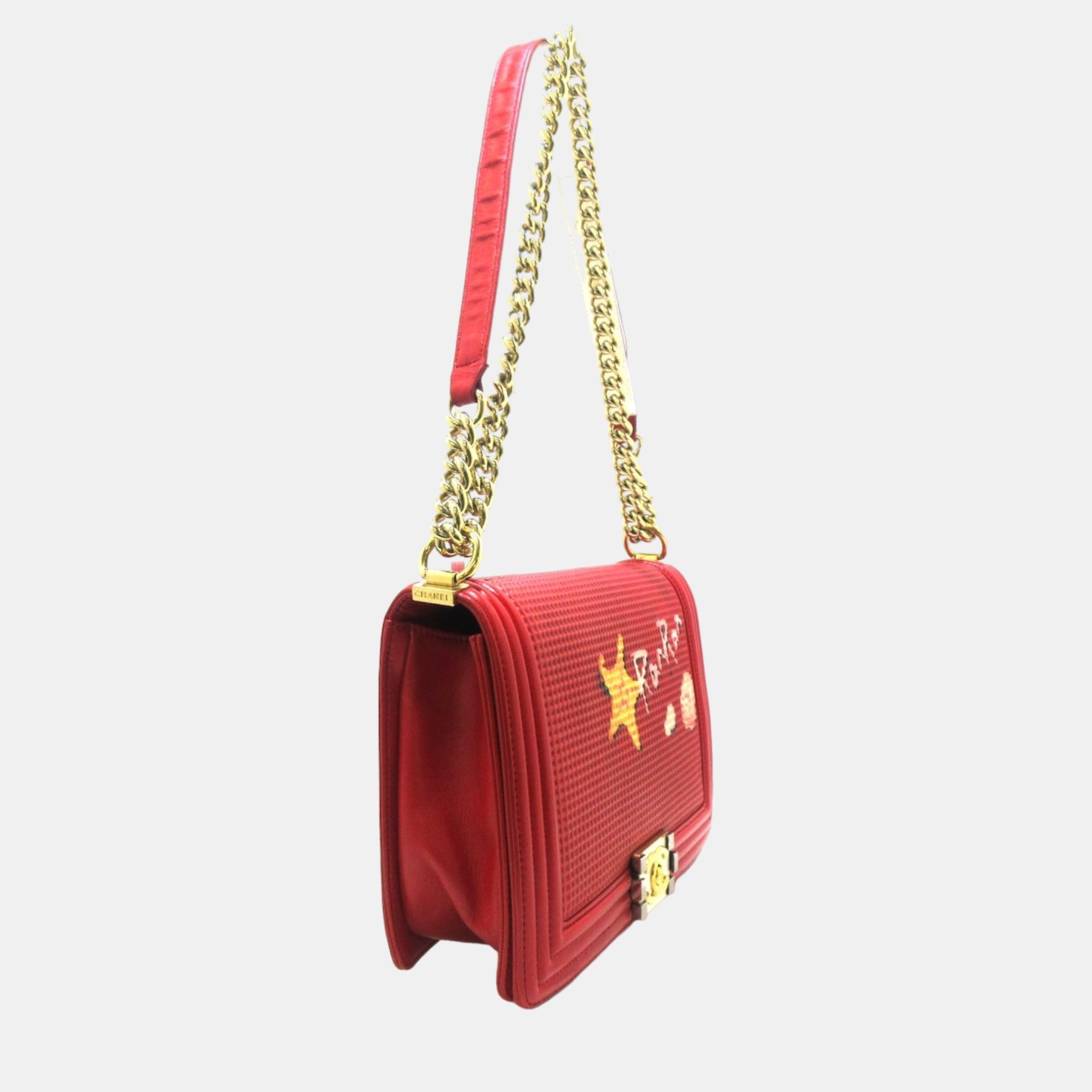 

Chanel Red Leather Boy shoulder bag