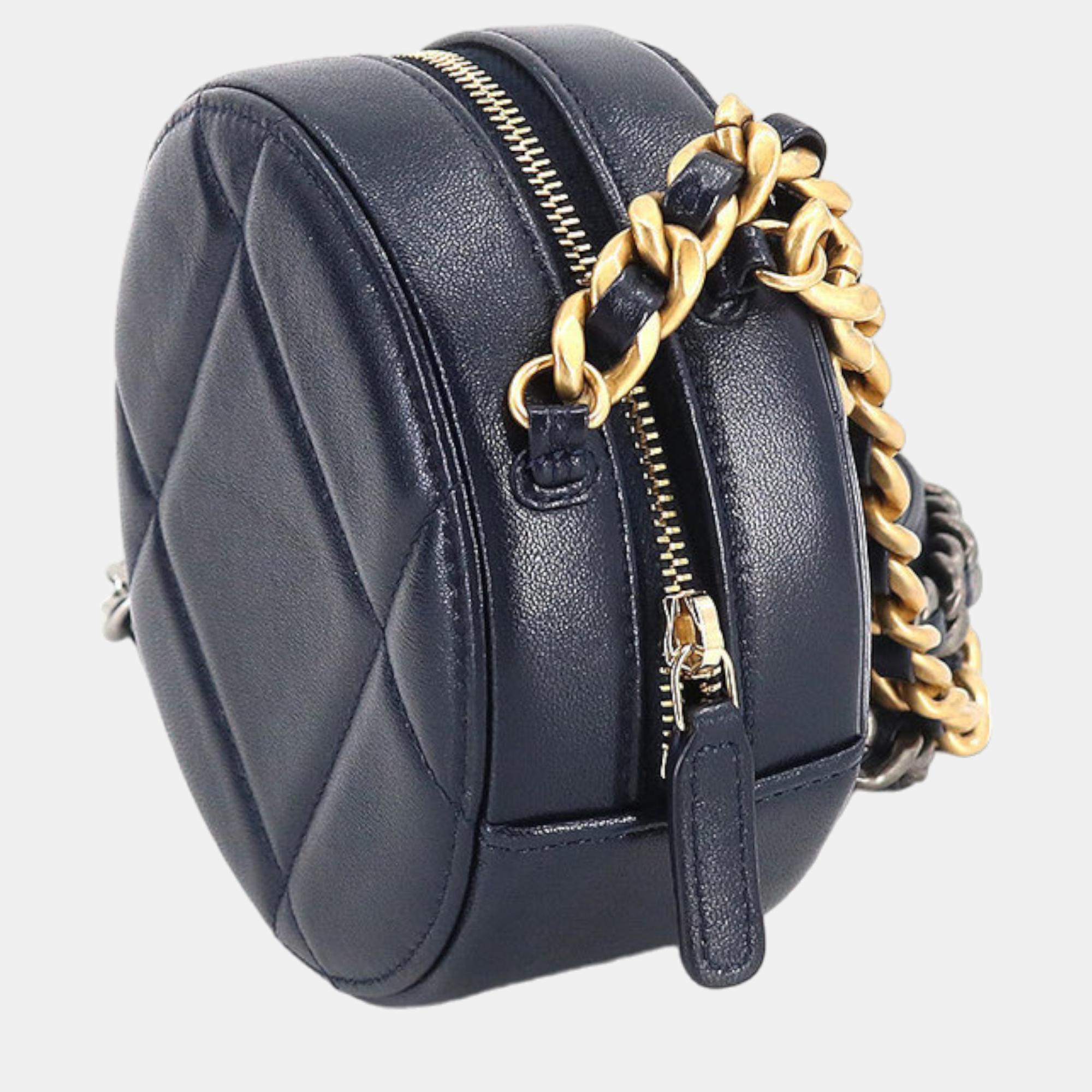 

Chanel Navy Blue Leather Chanel 19 Clutch Bag